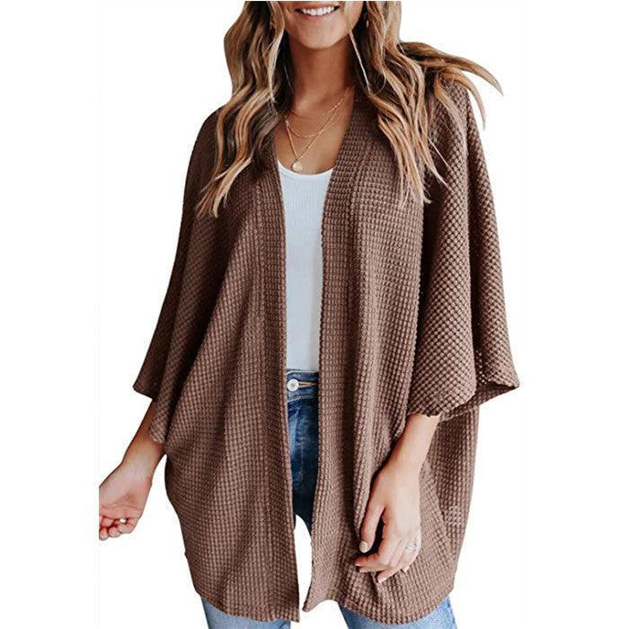 Bat Sleeve Waffle Gerson Women's Cardigan - Evallys.com # #