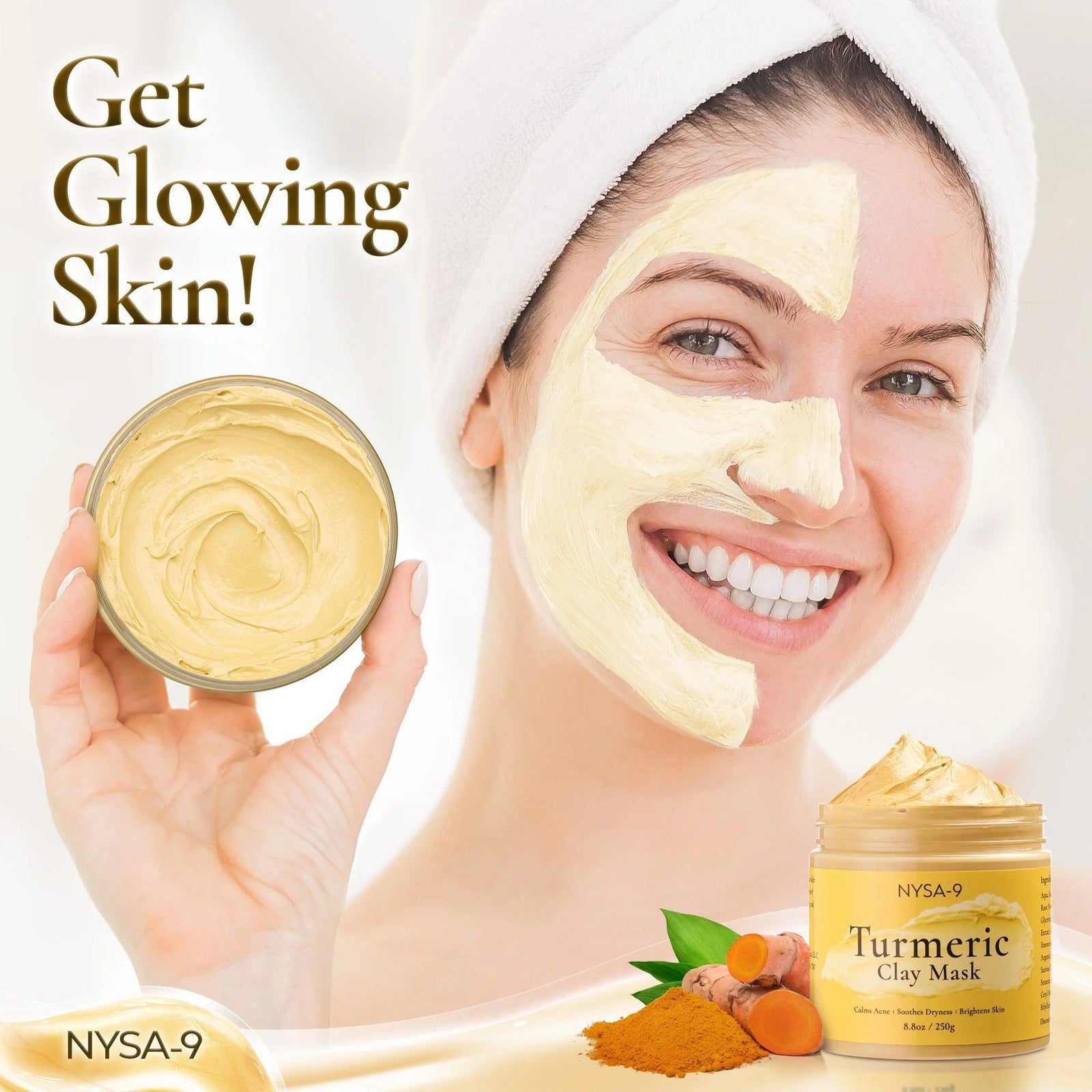 Turmeric Clay Face Mask W/ Bentonite for Skin Care Facial Beauty Reduce Acne and Scars Mask, Boosts Circulation, Skin Brightening Mask Deep Clean Pore by Nysa-9 - Evallys.com # #