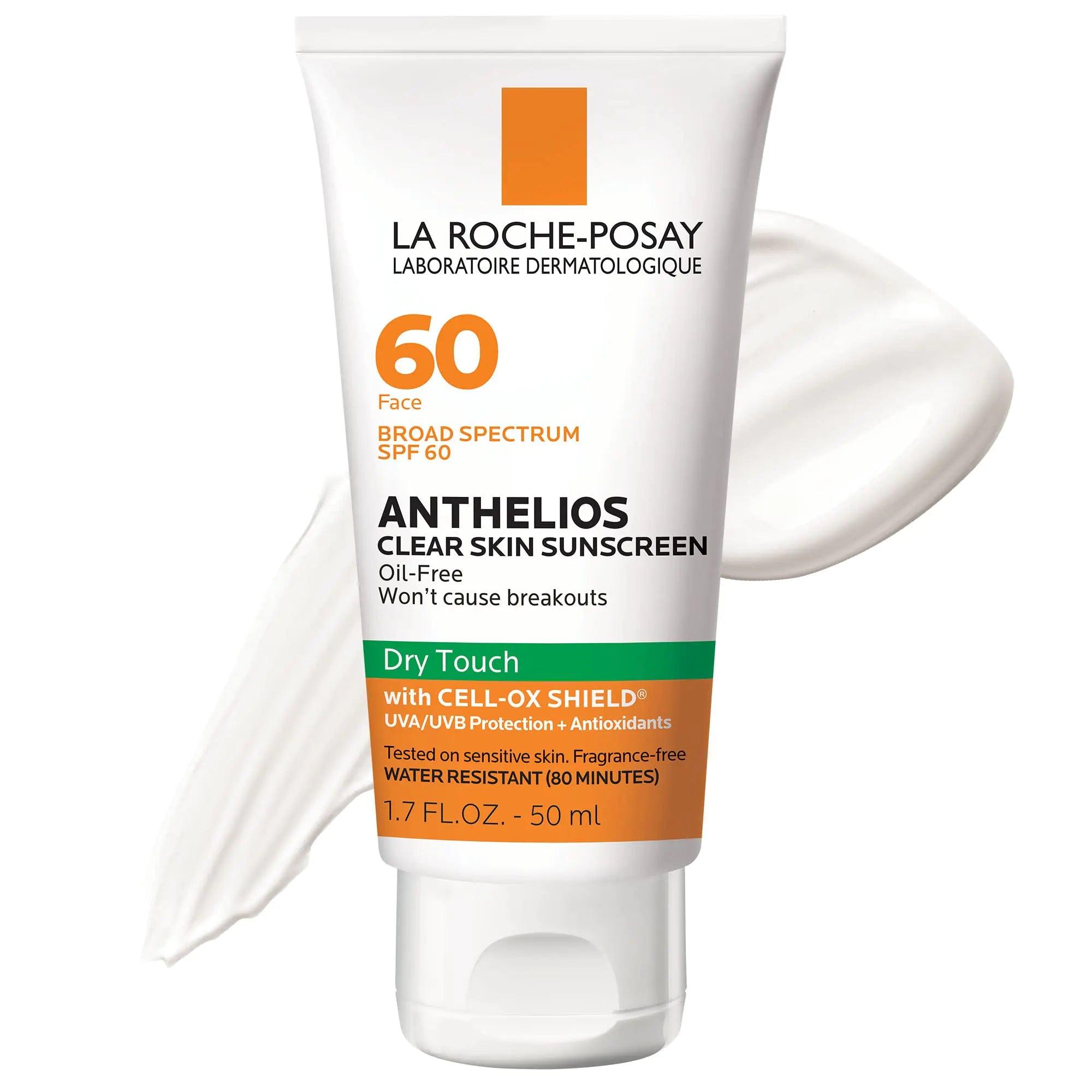 La Roche-Posay Anthelios Clear Skin Sunscreen Dry Touch SPF 60 | Oil Free Sunscreen For Face | Oil Absorbing | Broad Spectrum SPF + Antioxidants | Non-Greasy | Oxybenzone Free | Travel Size Sunscreen 1.7 Fl Oz (Pack of 1) - Evallys.com # #