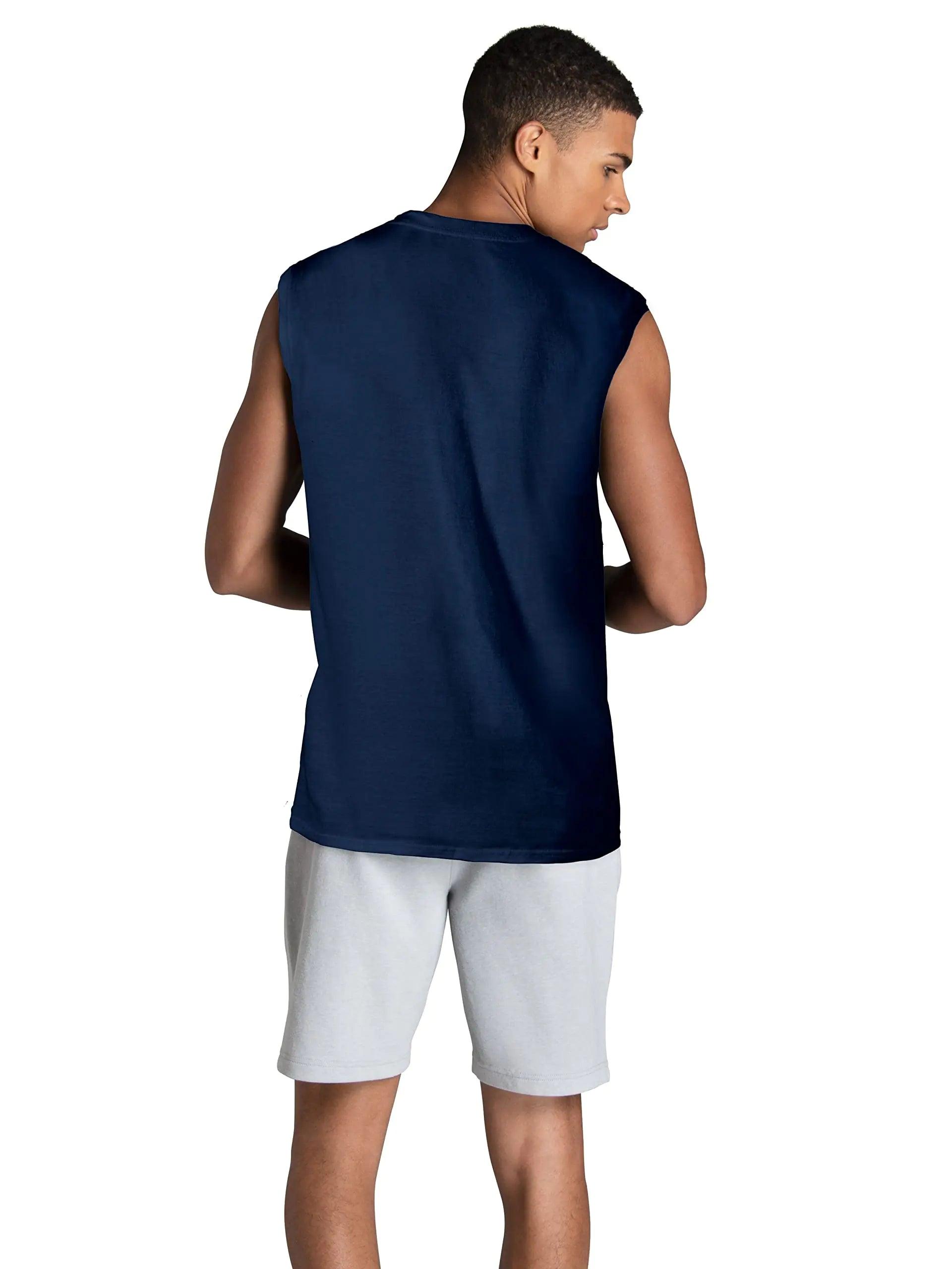 Fruit of the Loom Men's Eversoft Cotton Sleeveless T Shirts, Breathable & Moisture Wicking with Odor Control, Sizes S-4x Muscle Medium Muscle - 2 Pack - Navy - Evallys.com # #