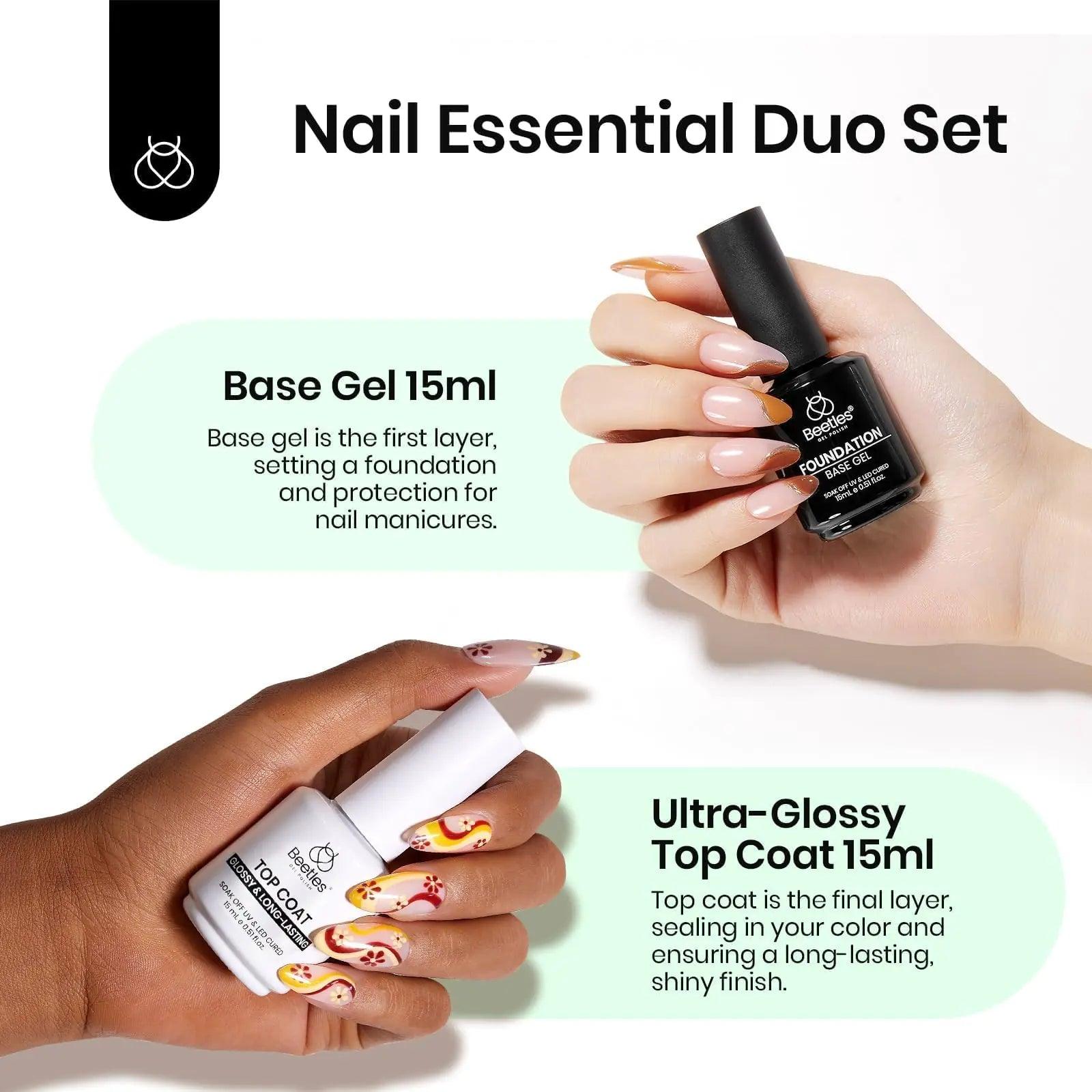 Beetles Gel Base and Top Coat,2 Pcs 15ml Upgrade Super Shiny Gel Top Coat and Base Coat Set,Glossy and Long-Lasting Gel Polish,Soak Off Nail Lamp Foundation Combination Gel Polish Base and Top Coat - Evallys.com # #