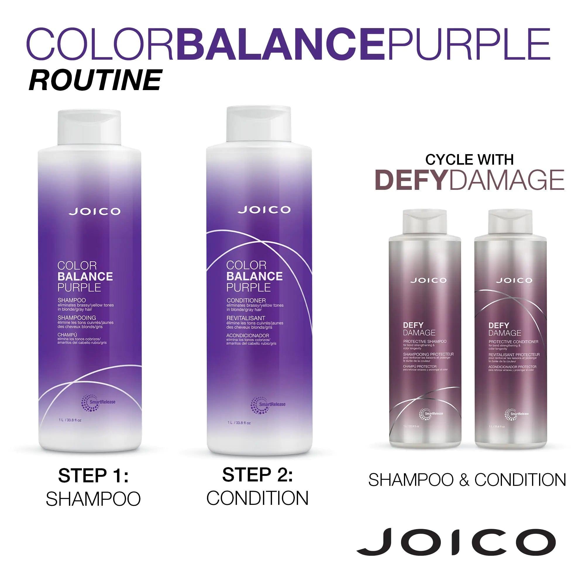 Joico Color Balance Purple Shampoo | For Cool Blonde or Gray Hair | Eliminate Brassy Yellow Tones | Boost Color Vibrancy & Shine | UV Protection | With Rosehip Oil & Green Tea Extract 33.8 oz, New Look - Evallys.com # #