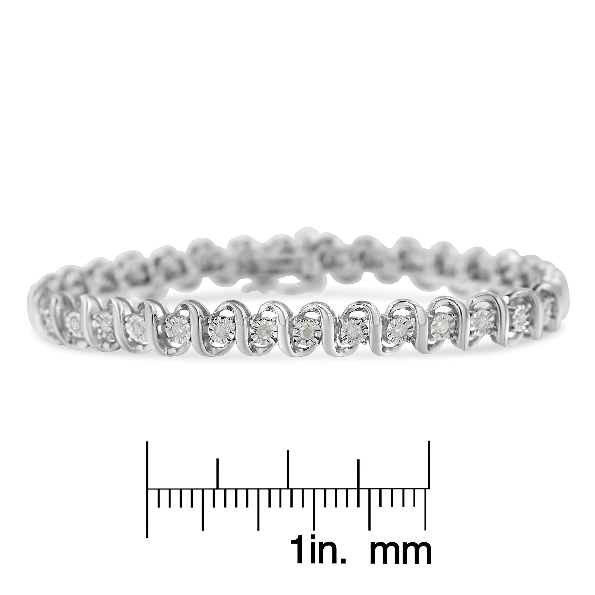 .925 Sterling Silver 1.0 cttw Miracle-Set Round Diamond S-Link Tennis Bracelet (I-J Color, I3 Clarity) -7" - Evallys.com # #