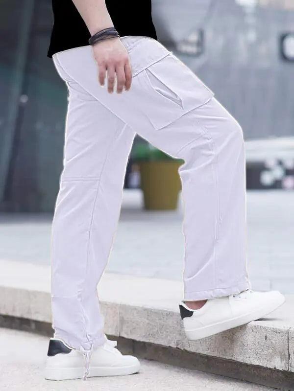 HUNGSON Mens Cargo Pants Casual Hiking Pants Joggers Athletic Pants Cotton Loose Straight Sweatpants for Men 28 White - Evallys.com # #