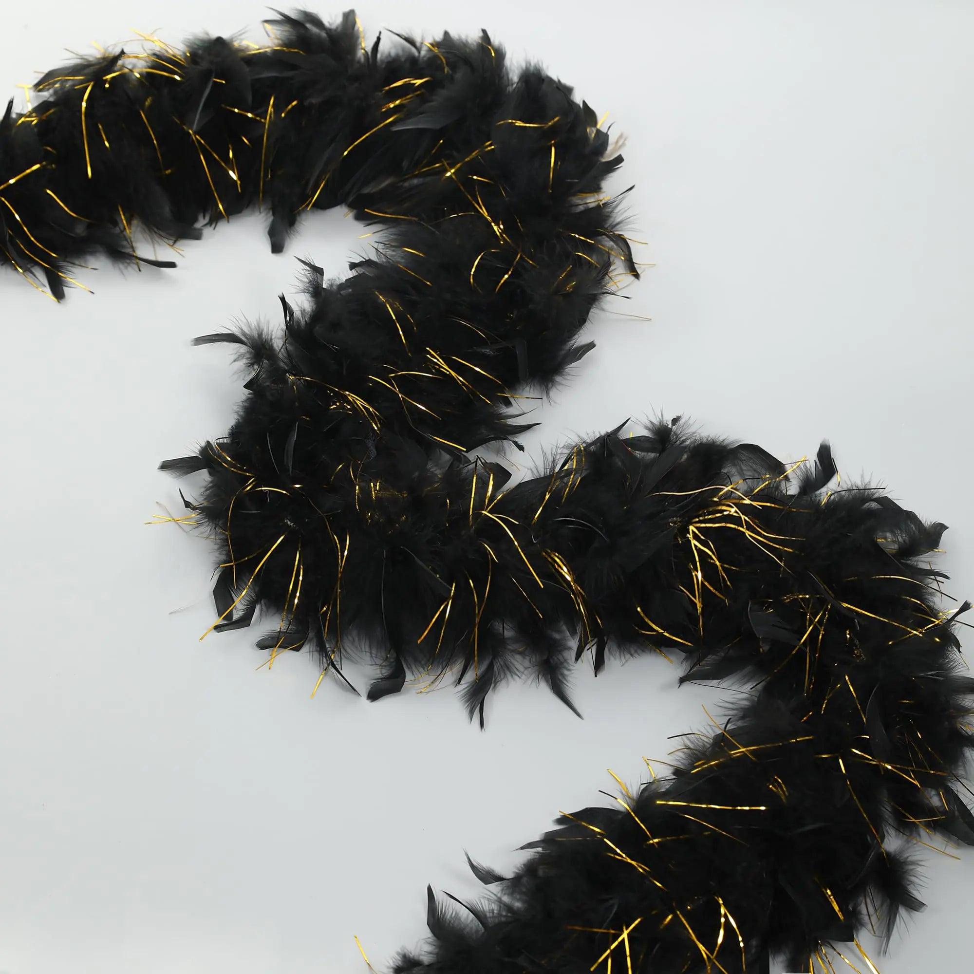 Black with Gold Tinsel Boas - 80g 2 Yards Feather Boas for Party Bulk,Halloween,Wedding,Concert,Pet and Home Decoration(80g-Black Gold Tinsel) Black Gold Tinsel - Evallys.com # #