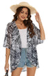 Womens Kimono Beach Cover Up Chiffon Cardigan Floral Tops Loose Capes XX-Large White Leaves - Evallys.com # #