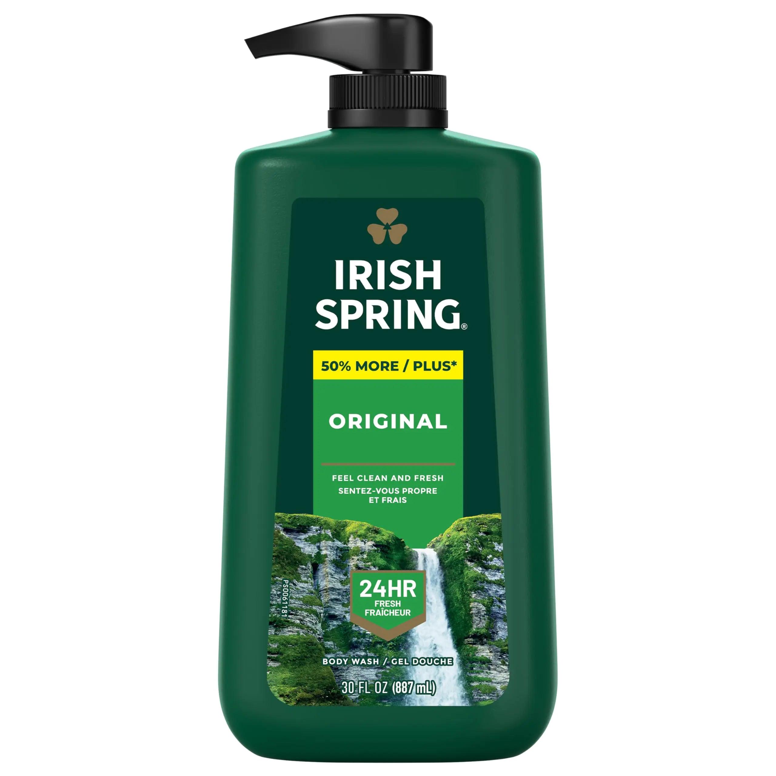 Irish Spring Men's Body Wash Pump, Original Body Wash for Men, Smell Fresh and Clean for 24 Hours, Cleans Body, Hands, and Face, Made with Biodegradable Cleansing Ingredients, 30 Oz Pump Original Clean 30 Fl Oz (Pack of 1) - Evallys.com # #