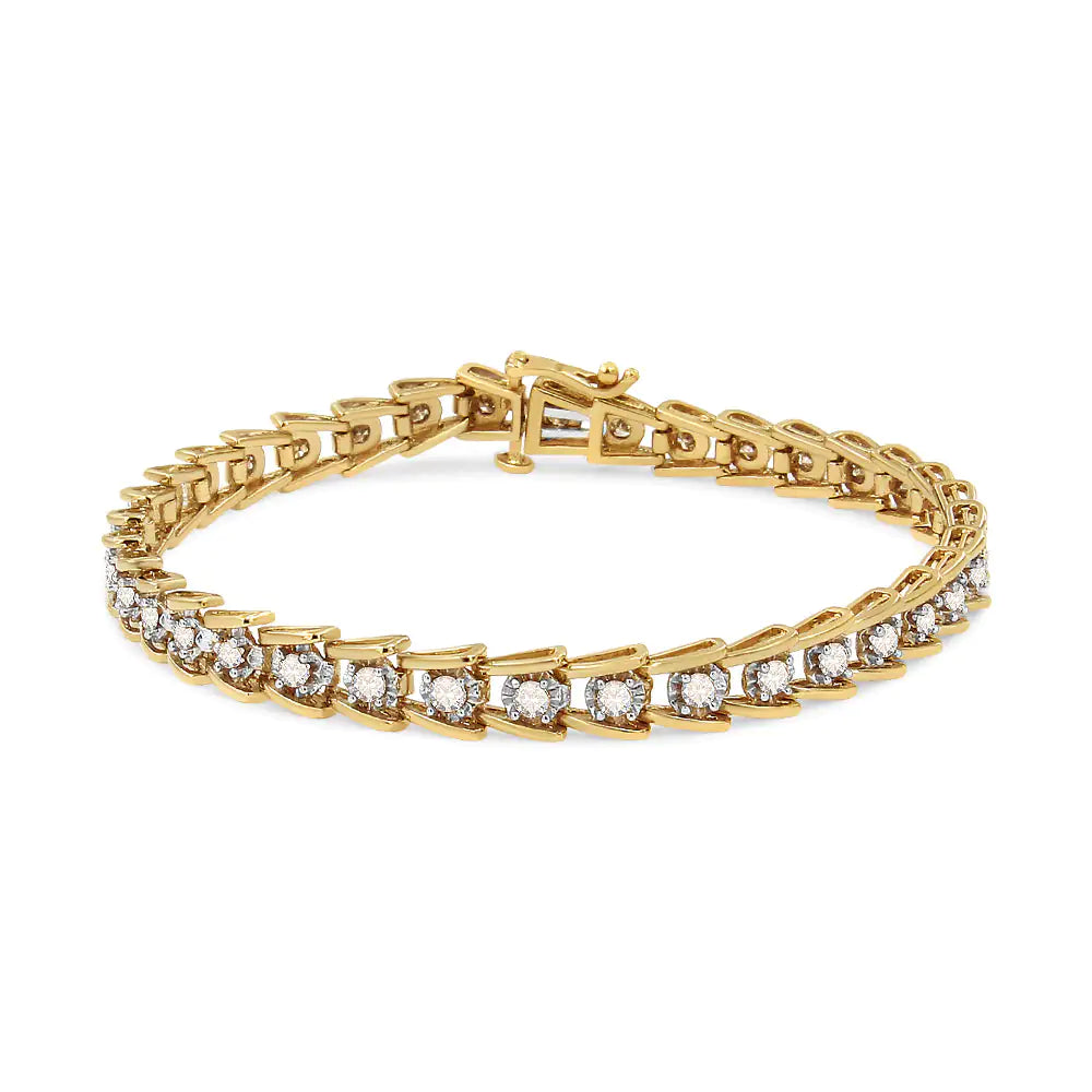 14K Yellow Gold Plated .925 Sterling Silver 2.00 Cttw Miracle Set Diamond Wave Link Bracelet (L-M Color, I2-I3 Clarity) - Size 7.25" - Evallys.com # #