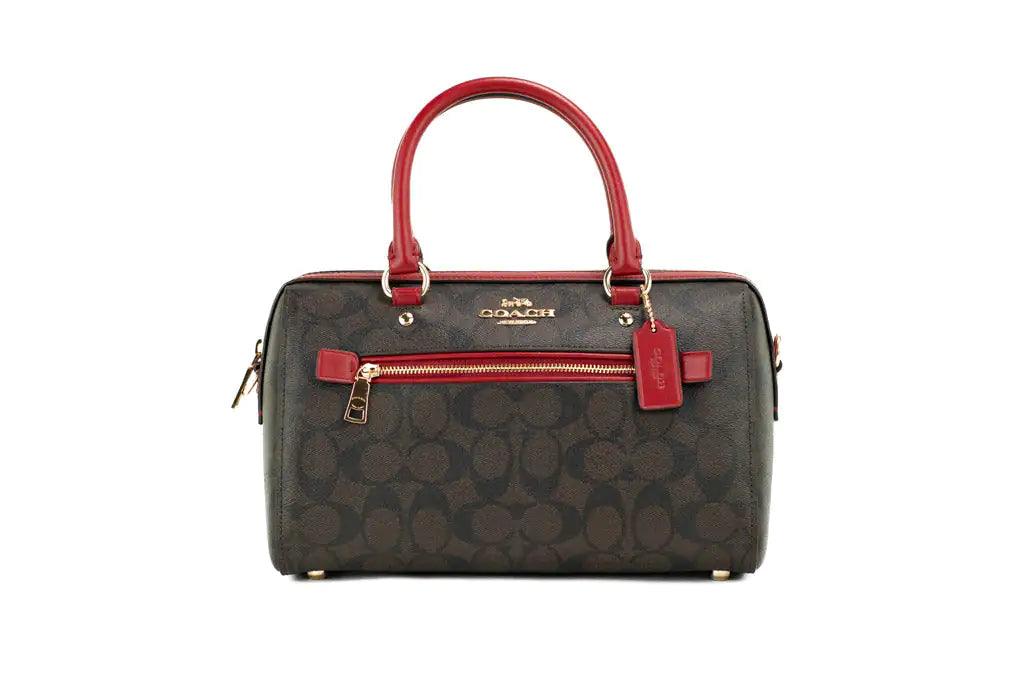 Coach (83607) Rowan Brown 1941 Red Signature Medium Satchel Crossbody Handbag - Evallys.com # #