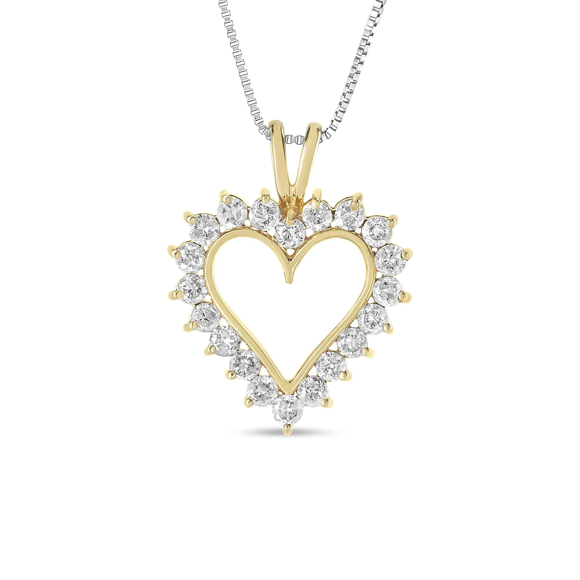 10K Yellow Gold Flash Plated .925 Sterling Silver 1.00 Cttw Round-Cut Diamond Open Heart Pendant 18" Necklace (L-M Color, I2-I3 Clarity) - Evallys.com # #