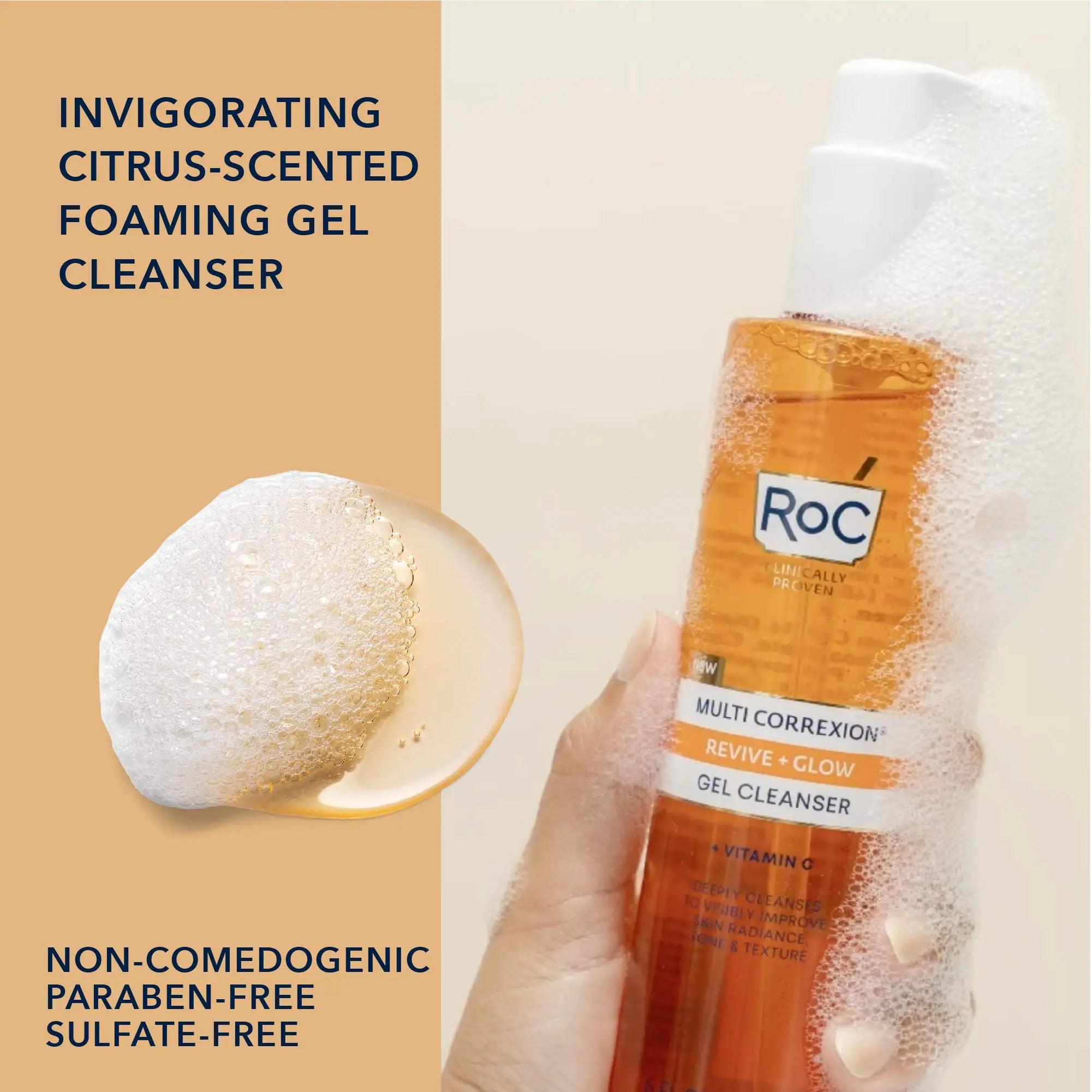 RoC Multi Correxion Revive + Glow Gel Facial Cleanser With Vitamin C, & Glycolic Acid, Paraben-Free, Sulfate-Free Skin Care, 6 Ounces - Evallys.com # #