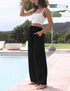 Faleave Women's Cotton Linen Summer Palazzo Pants Flowy Wide Leg Beach Trousers with Pockets Medium Black - Evallys.com # #