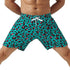 7 Inch Inseam Stretch Green Leopard Swim Trunks - Evallys.com # #