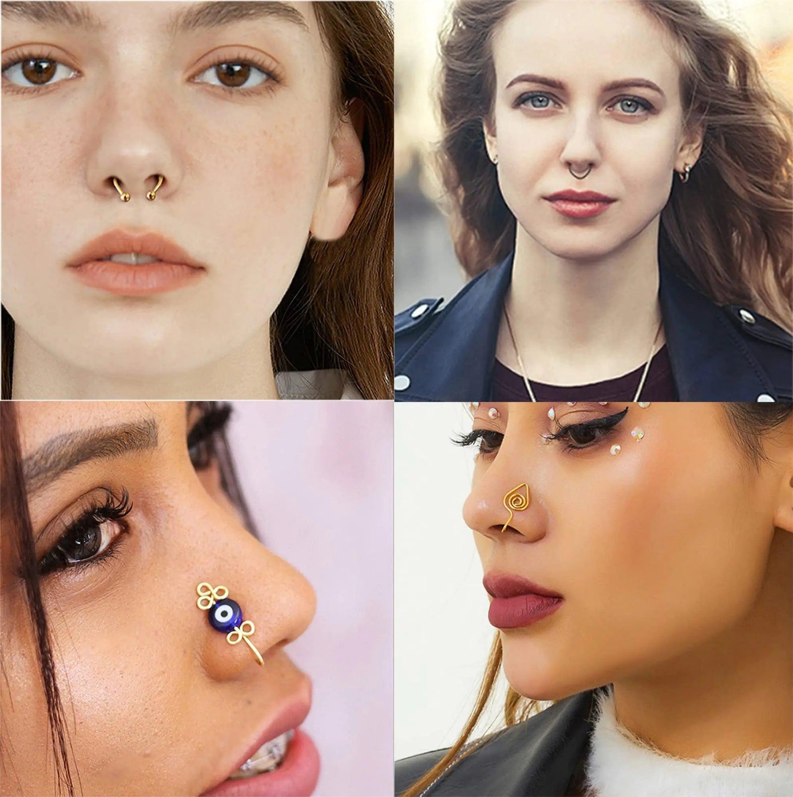 Fake Nose Ring Hoop Fake Septum Fake Nose Ring Stud Faux Fake Nose Ring Piercing Nose Cuffs for Non Pierced Nose Magnetic Nose Ring Jewelry for Women Men 20 Pcs-Gold - Evallys.com # #