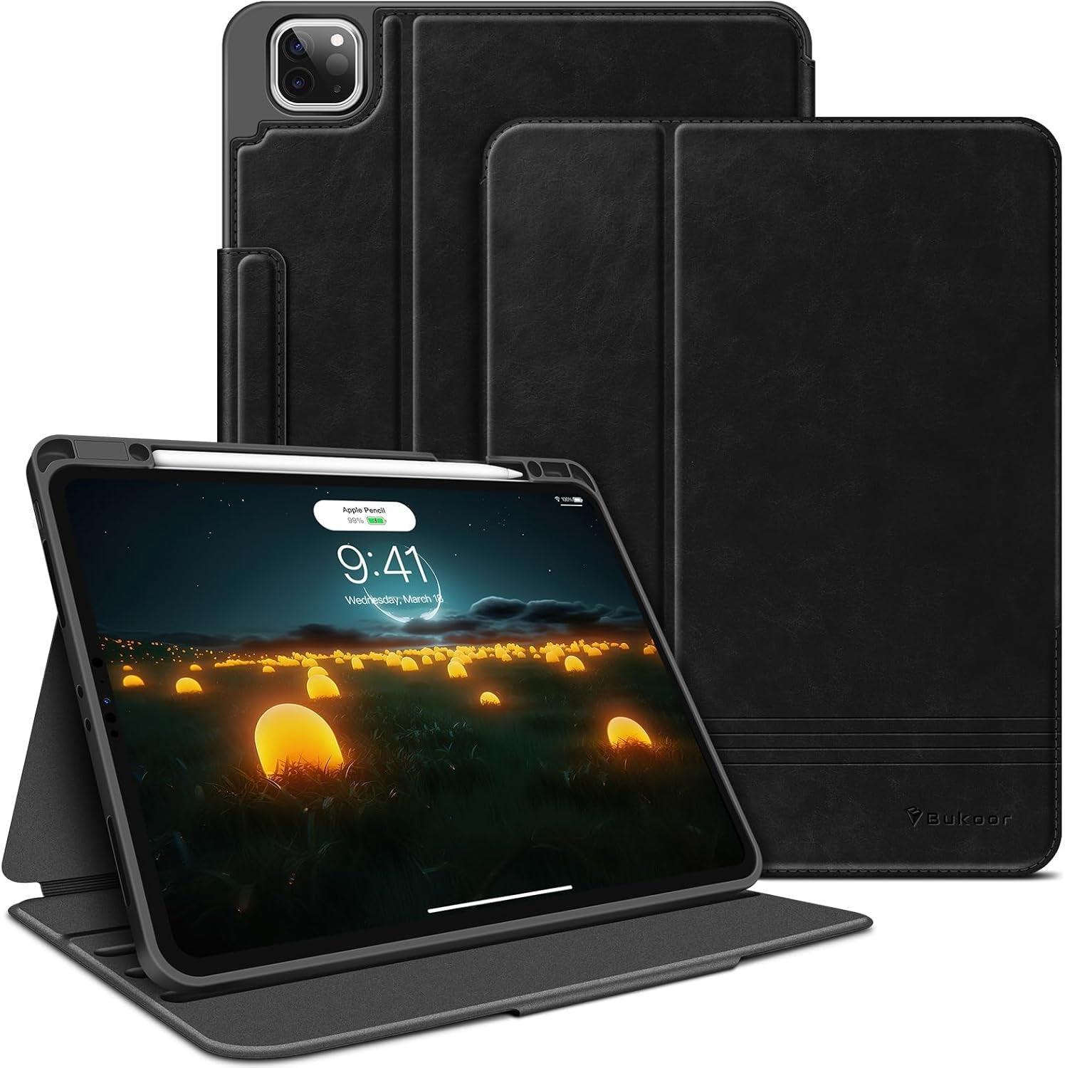 Bukoor Ipad Pro 12.9 Inch Case 6Th Generation (2022) 5Th/4Th/3Rd Generation (2021/2020/2018) with Pencil Holder, Auto Sleep/Wake,Vegan Leather Smart Cover (Black) - Evallys.com # #