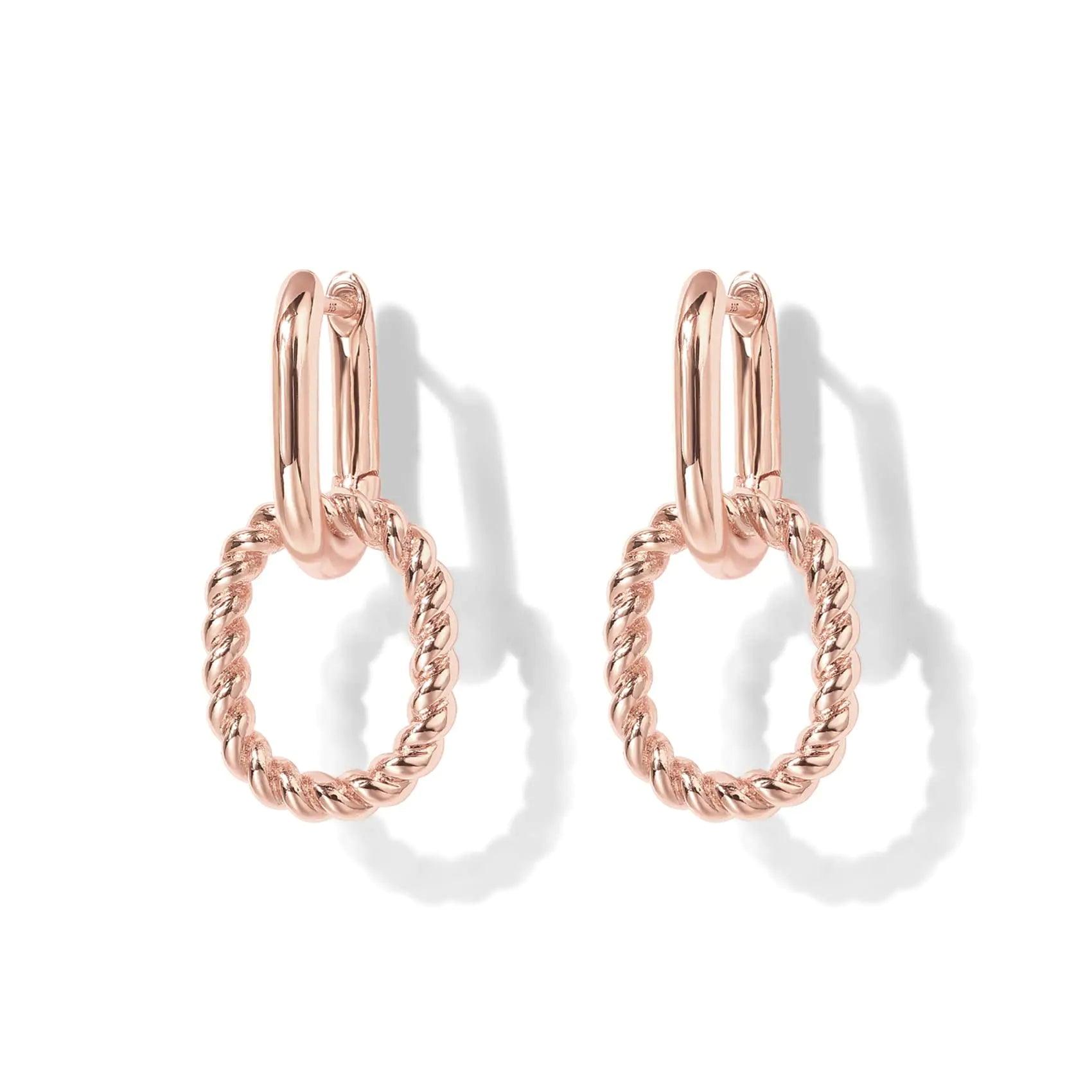 PAVOI 14K Gold Convertible Link Huggie Earrings for Women | Paperclip Link Statement Earrings | Cubic Zirconia Two-Toned Rope Drop Dangle Earrings Rose Gold - Evallys.com # #