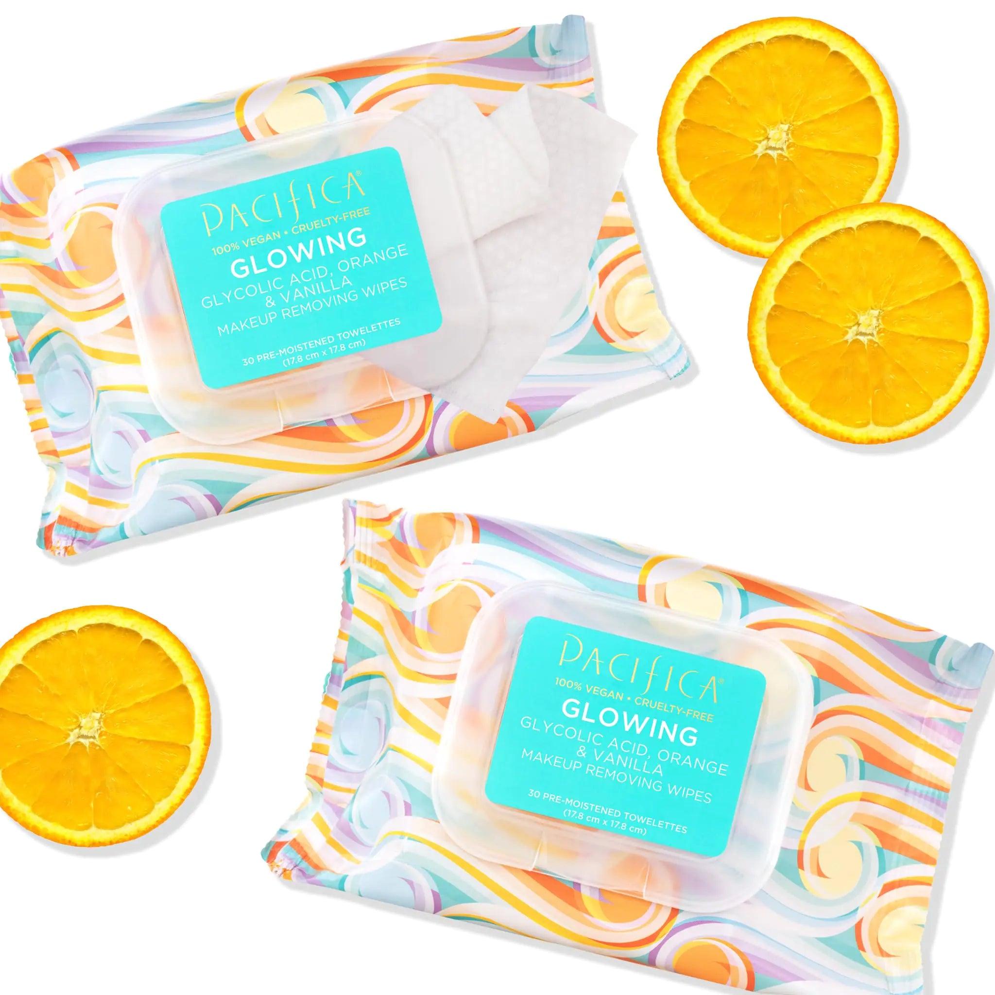 Pacifica Beauty Glowing Glycolic Acid, Orange & Vanilla Makeup Remover Wipes, Designed To Create Glowing Skin, Vegan & Cruelty-Free, 30 Wipes 30 Count (Pack of 1) - Evallys.com # #