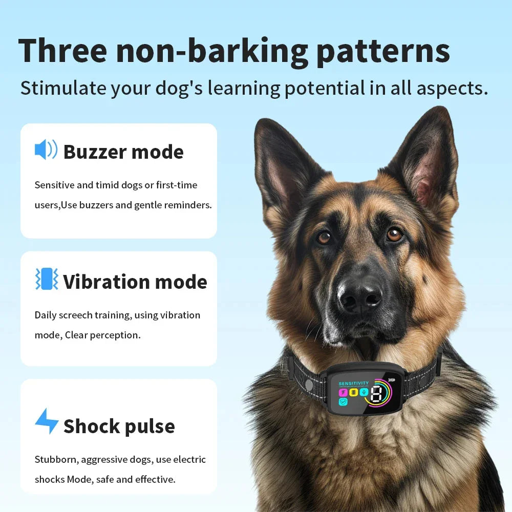 Smart Automatic Anti Barking Dog Collar Rechargeable Bark Stopper Stop Barking HD Digital Display IP67 Waterproof Collar For Dogs Pet Products - Evallys.com