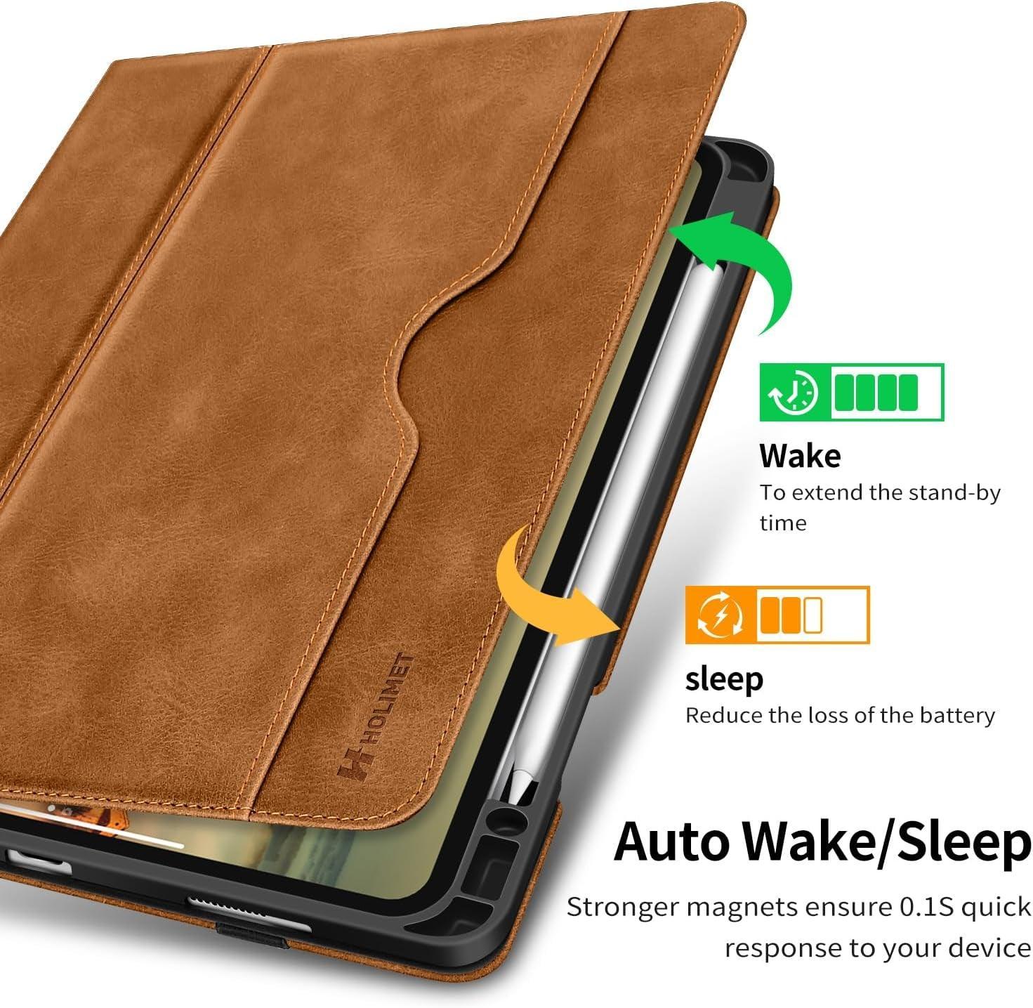 H HOLIMET Case for Ipad Pro 12.9 2022 6Th/5Th/4Th/3Rd Generation 2021 2020 2018 with Pencil Holder Pocket Soft TPU Back Shockproof, Auto Sleep/Wake, Vegan Leather - Evallys.com # #