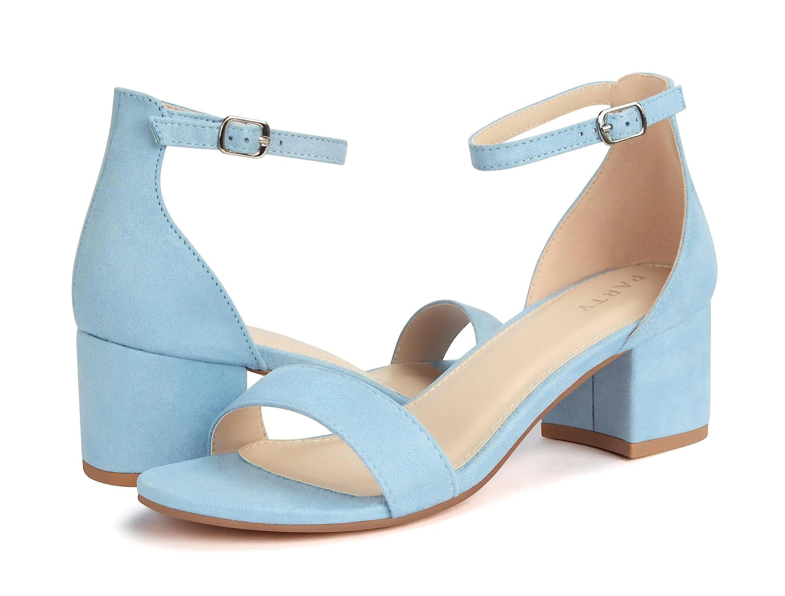 PARTY Women's Open Toe Ankle Strap Low Block Chunky Heels Sandals 6 Light Blue - Evallys.com # #