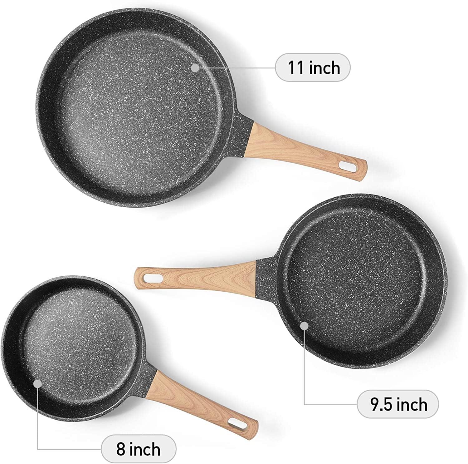 Frying Pans Nonstick, Induction Frying Pan Set Granite Skillet Pans for Cooking Omelette Pan Cookware Set with Heat-Resistant Handle, Christmas Gift for Women (8" &9.5" &11") - Evallys.com # #