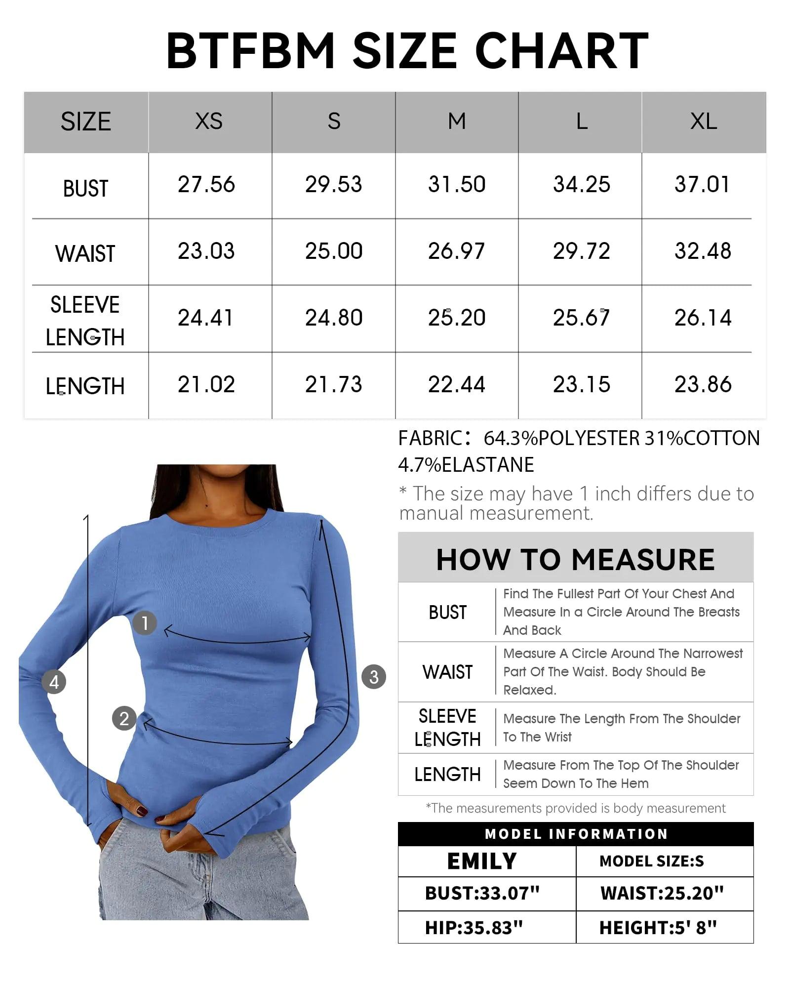 BTFBM Women's Casual Tops Fall Winter 2024 Long Sleeve Crew Neck Workout Stretchy Slim Fit Basic Y2K Going Out Shirt Small Solid Blue - Evallys.com # #