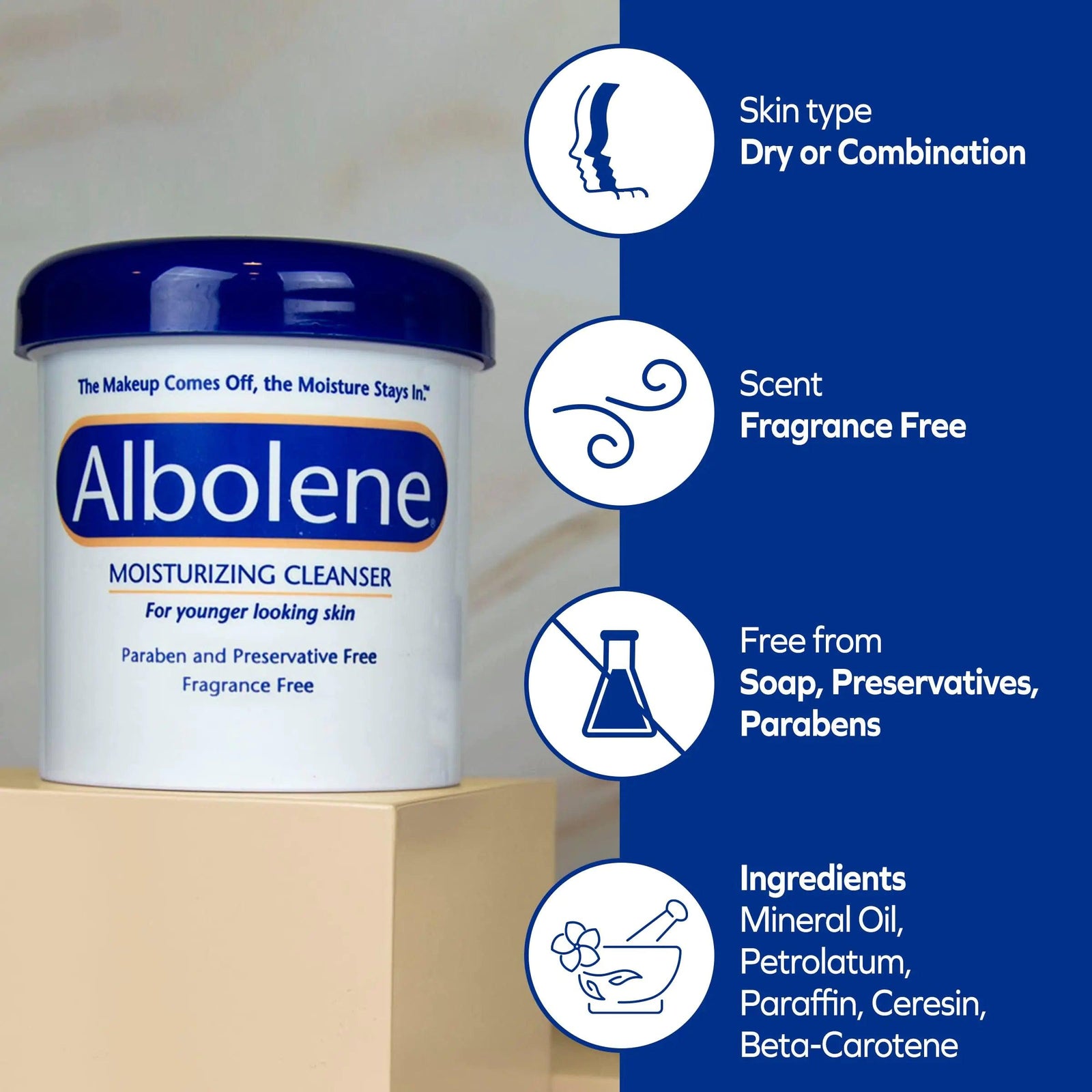 Albolene Face Moisturizer and Makeup Remover, Facial Cleanser and Cleansing Balm, Beta Carotene Fragrance Free Cream, 12 oz - Evallys.com # #