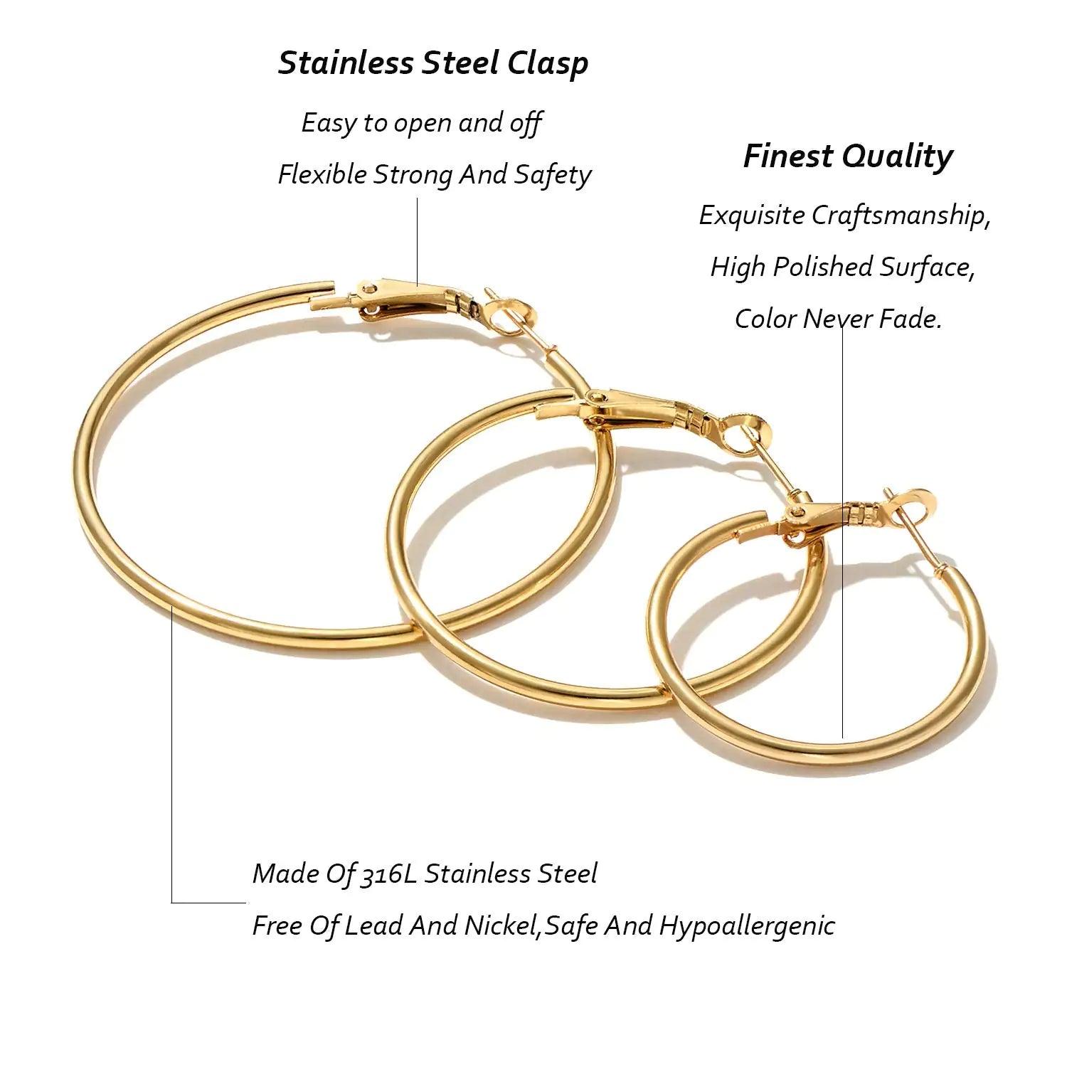 6 Pairs Stainless Steel gold silver Plated Hoop Earrings for Women, Hypoallergenic Hoops Women's Earrings Loop Earrings Set 6 Pairs Stainless Steel gold silver Plated Earrings - Evallys.com # #