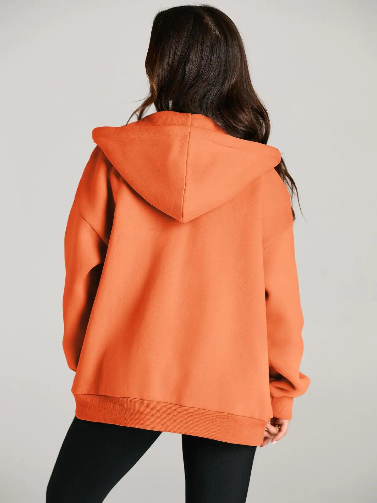 EFAN Women's Drawstring Zip Up Cute Hoodies Fall Jacket Oversized Casual Sweatshirts with Pocket X-Small Orange - Evallys.com # #