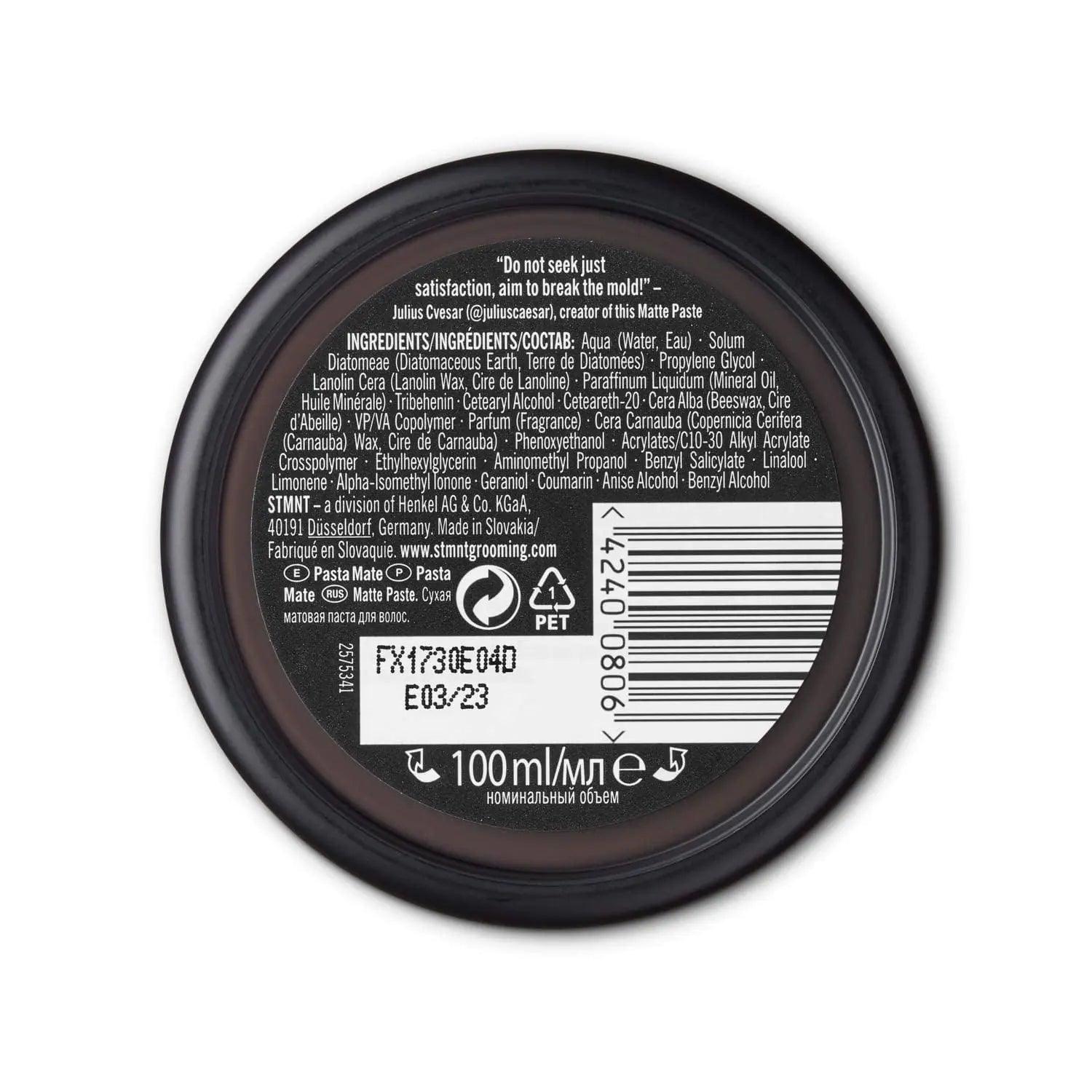 STMNT Grooming Goods Matte Paste 3.38 oz | All Day Strong Hold & High Volume | Hair Clay Paste For Men | Non-Greasy Formula | Texture Paste for Hair | Ideal for Dry & Damp Hair | Mens Hair Styling - Evallys.com # #