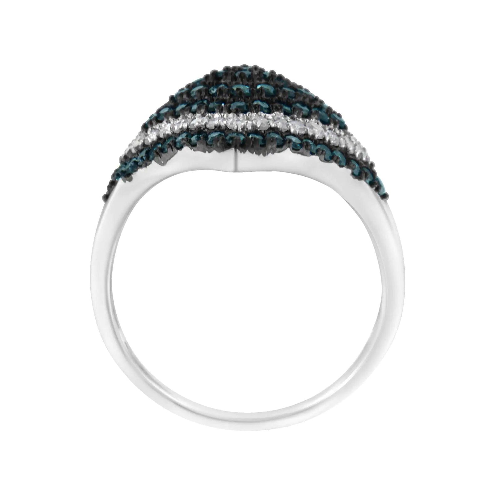 .925 Sterling Silver 1 cttw White and Treated Blue Diamond Rhombus Cocktail Ring (Blue, I3) - Evallys.com # #