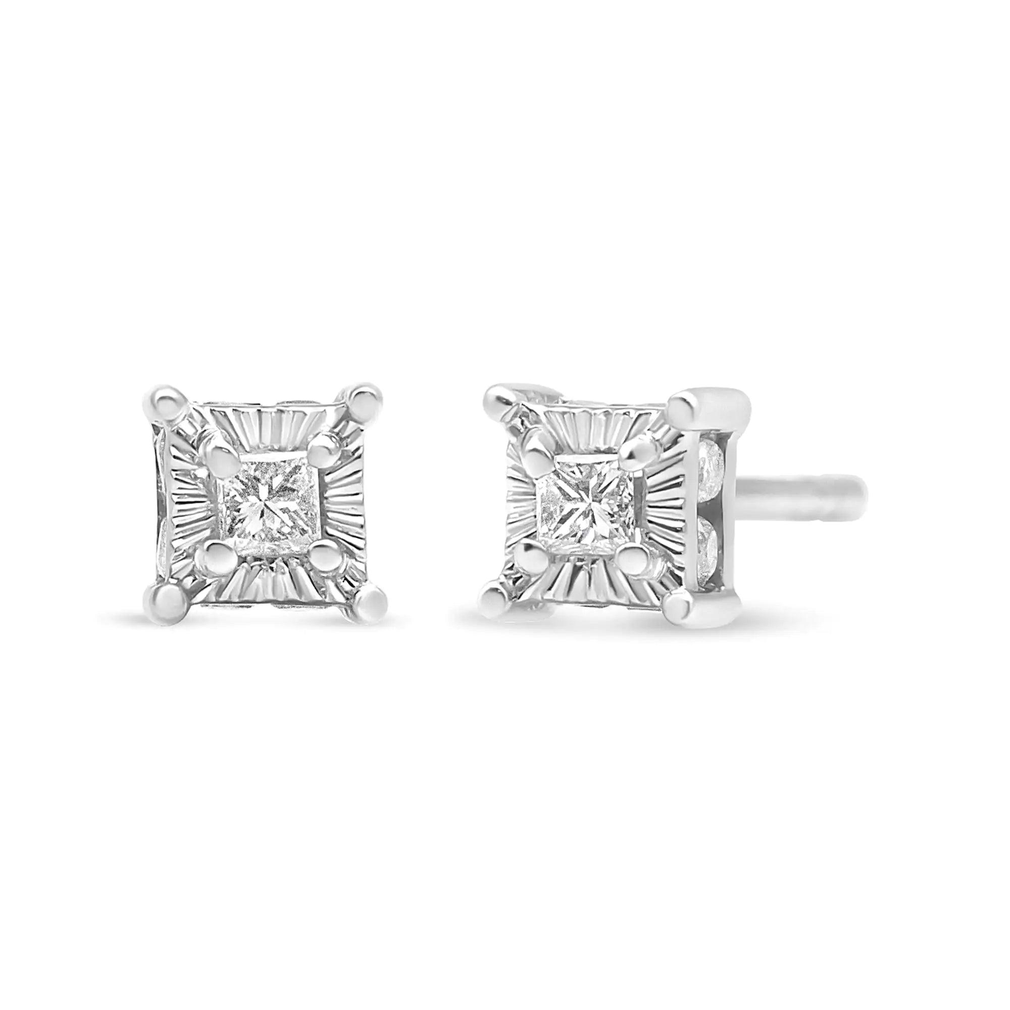 .925 Sterling Silver 1/4 Cttw Miracle Set Princess-Cut Diamond Solitaire Stud Earrings with Hidden Halo (I-J Color, SI2-I1 Clarity) - Evallys.com # #