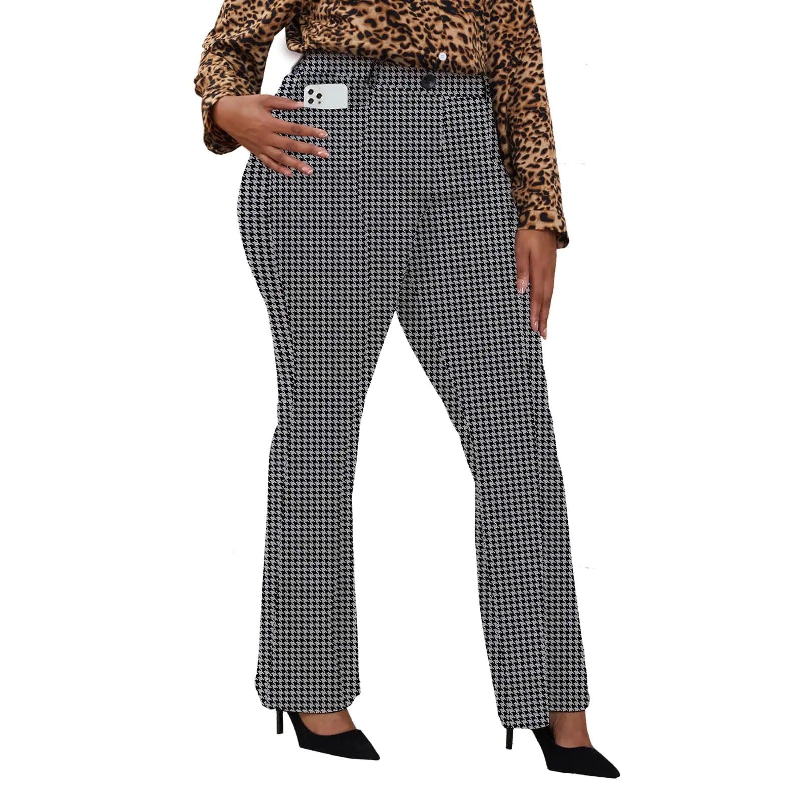 Wrinkle-Free Stretch Dress Pants Plus Size for Women Pull-on Pant Ease into Comfort Office Pant Regular XX-Large Houndstooth - Evallys.com # #