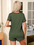 Ekouaer Pajama Set for Women 2 Piece Lounge Set Short Sleeve Tops and Shorts Soft Sleepwear, Chest Pocket X-Large Army Green - Evallys.com # #