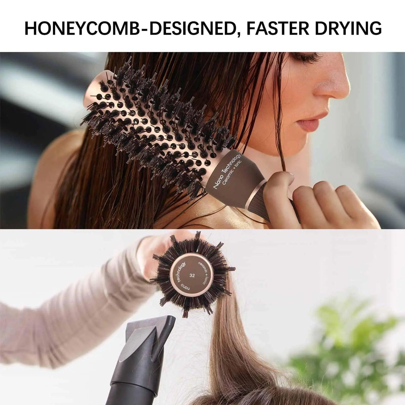 FIXBODY Hair Brush, Round Brush for Blow Drying, Curling, Styling, Nano Thermal Ceramic & Ionic Tech, Boar Bristle, 3.3 inch, 2 inch Barrel, for Women, Volume & Shine, Brown, Hair Brush for Thick Hair 3.3 Inch (Pack of 1) - Evallys.com # #