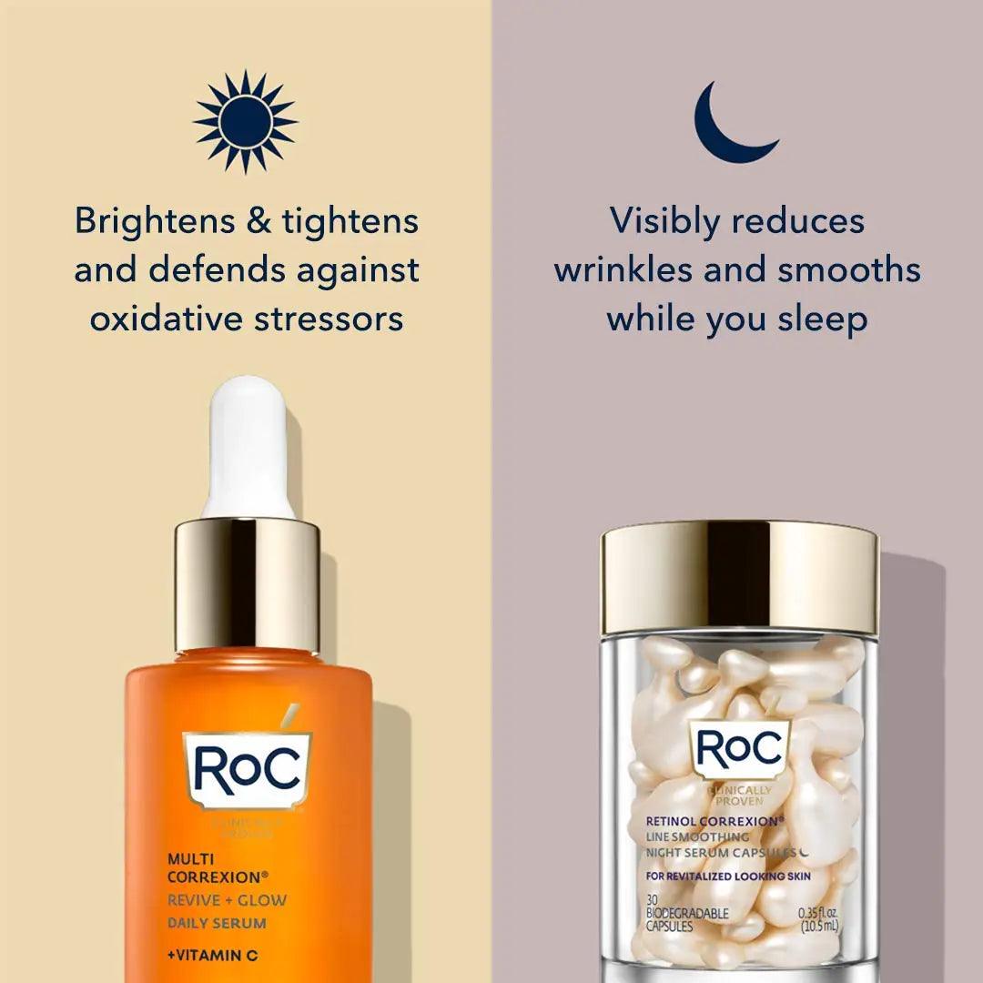 RoC Multi Correxion Revive + Glow 10% Active Vitamin C Serum for Face, Daily Anti-Aging Wrinkle and Skin Tone Skin Care Treatment, Brightening Serum, 1 Fluid Ounce - Evallys.com # #