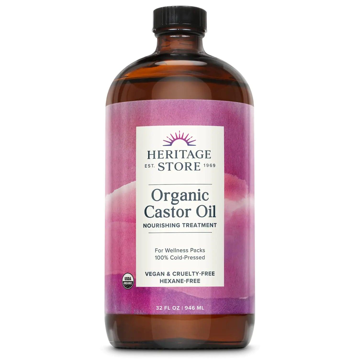 HERITAGE STORE Organic Castor Oil, Nourishing Hair Treatment, Deep Hydration for Healthy Hair/Skin Care, Eyelashes & Brows, Castor Oil Packs, Cold Pressed, Hexane Free, Vegan, Cruelty Free 32oz 32 Fl Oz (Pack of 1) - Evallys.com # #