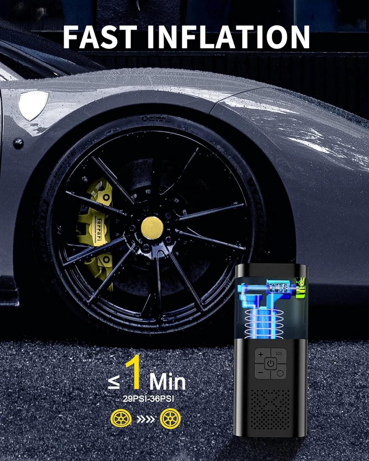 Mixfeer Tire Inflator, 150PSI Cordless Air Pump, Portable Air Compressor with Emergency LED Light, Digital Pressure Gauge for Car, Bike, Ball - Evallys.com # #