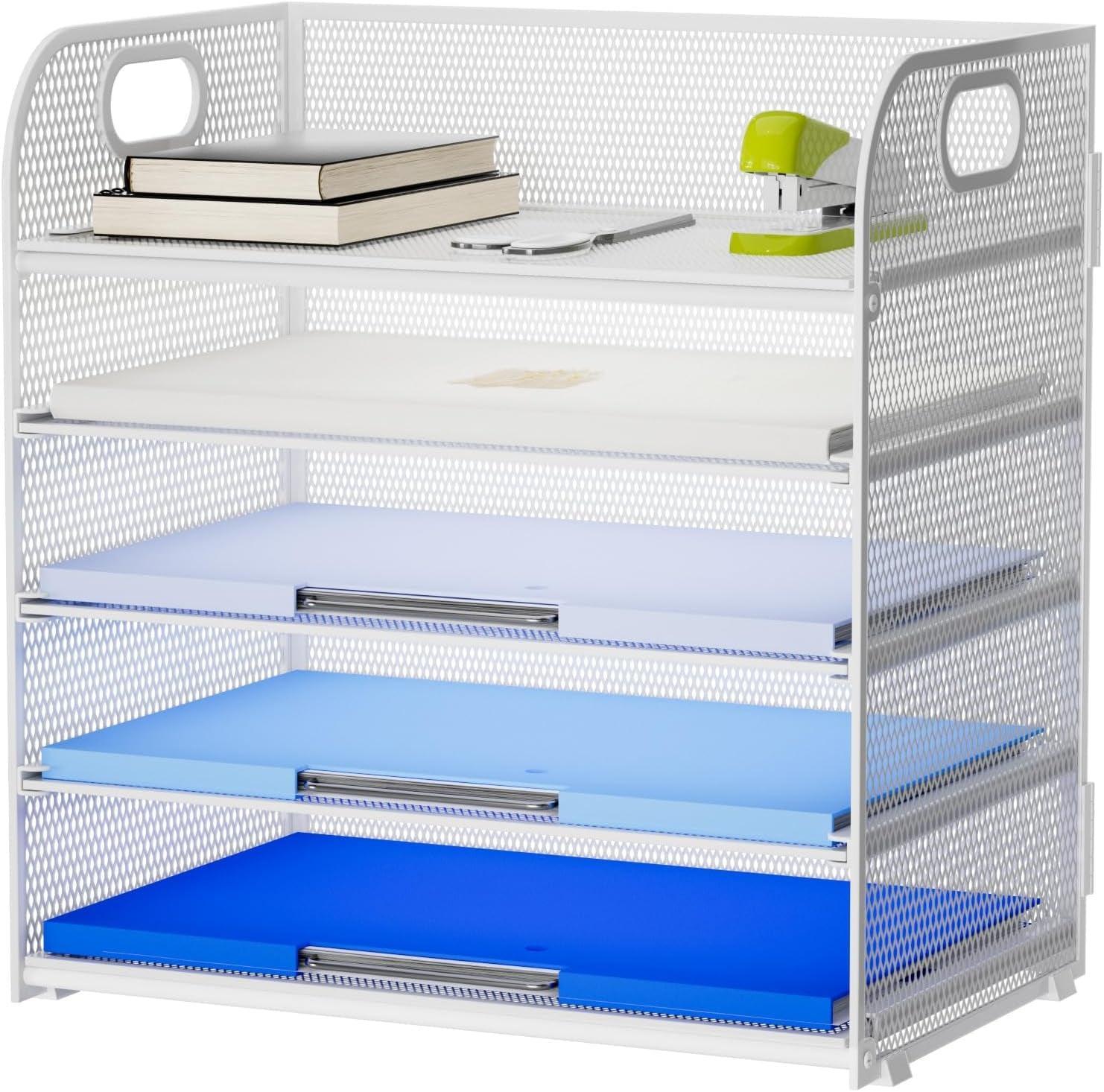 Marbrasse 2 Pack Desk Organizer with Handle, 5 Tier Paper Organizer Letter Tray Organizer, Mesh Desk File Organizer for Office, School and Home - Evallys.com # #