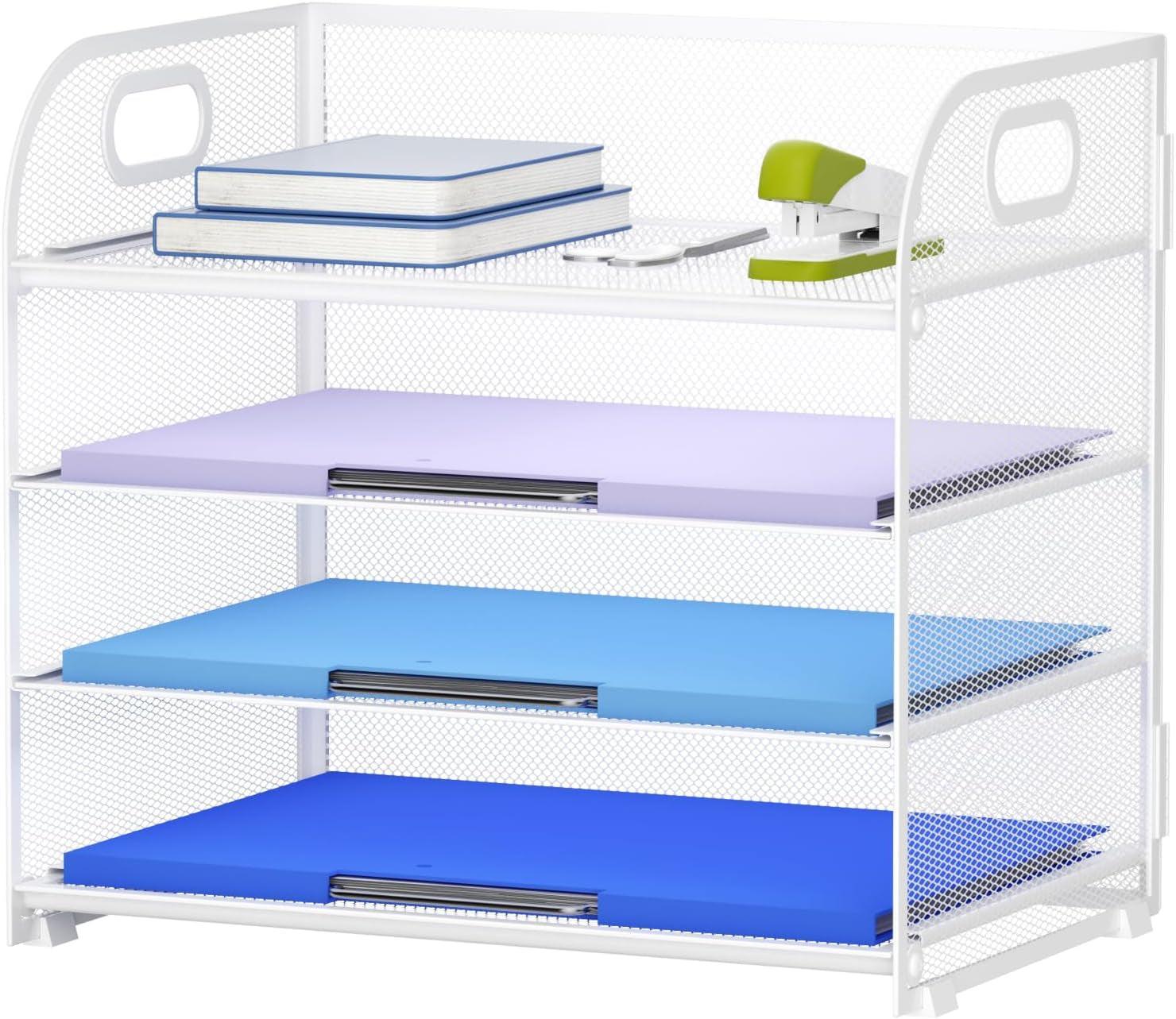 Marbrasse 2 Pack Desk Organizer with Handle, 5 Tier Paper Organizer Letter Tray Organizer, Mesh Desk File Organizer for Office, School and Home - Evallys.com # #