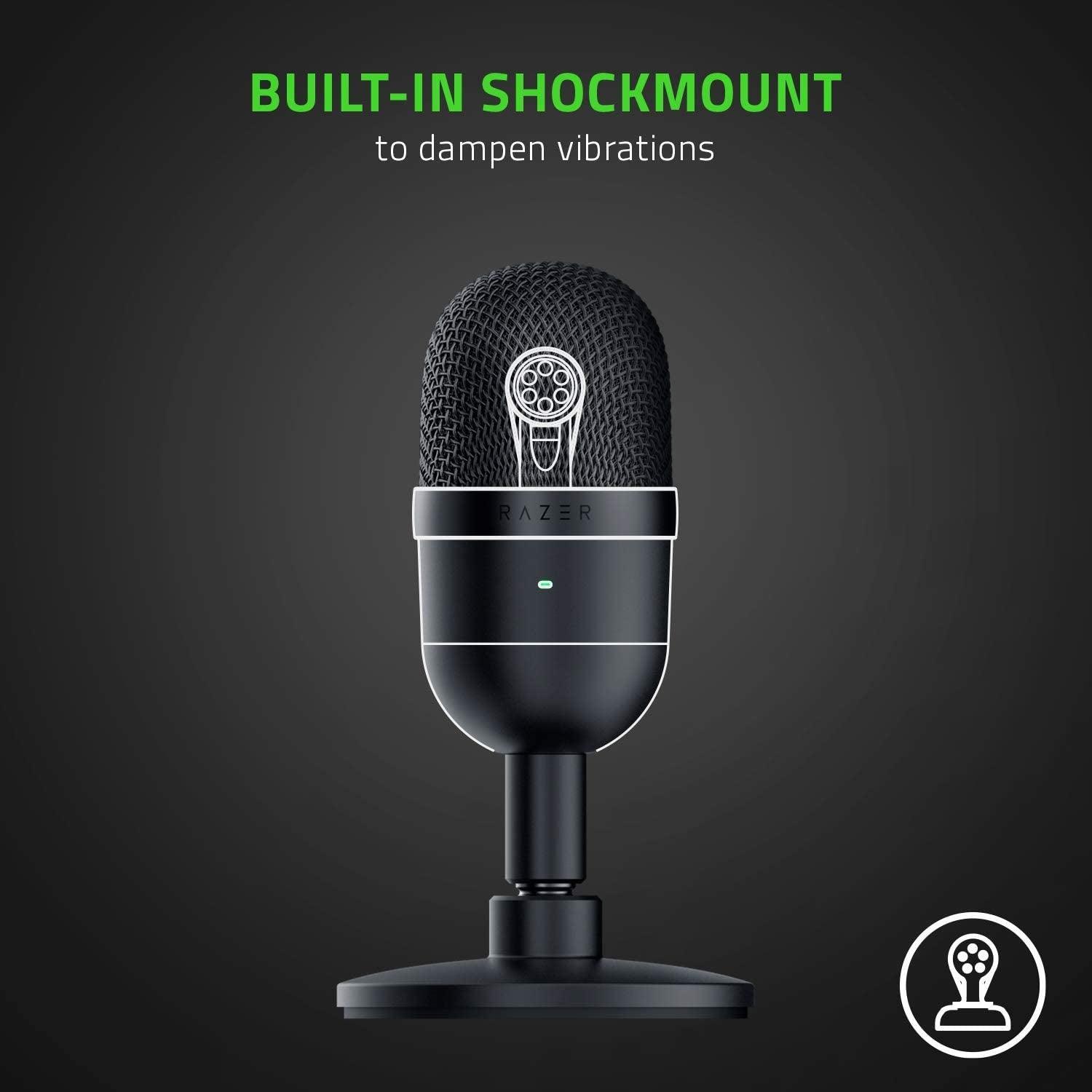 Razer Seiren Mini USB Condenser Microphone: for Streaming and Gaming on PC - Professional Recording Quality - Precise Supercardioid Pickup Pattern - Tilting Stand - Shock Resistant - Classic Black - Evallys.com # #