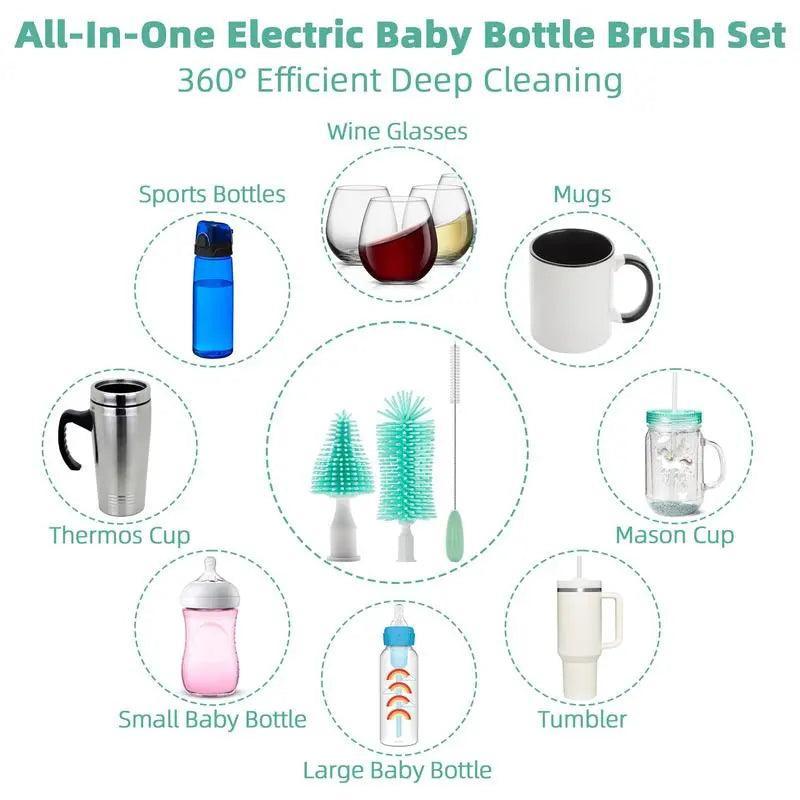 Electric Bottle Cleaning Brush, Baby Bottle Brush Cleaner Water Bottle Cleaning Kit, Nipple Brush Pacifier Cleaner Straw Cleaner Brush for Newborns,6 Packs Set - Evallys.com # #