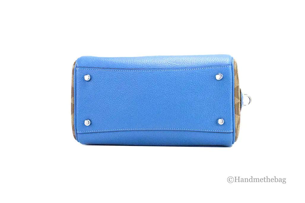 Coach Rowan Mixed Racer Blue Canvas Leather Colorblock Satchel - Evallys.com # #