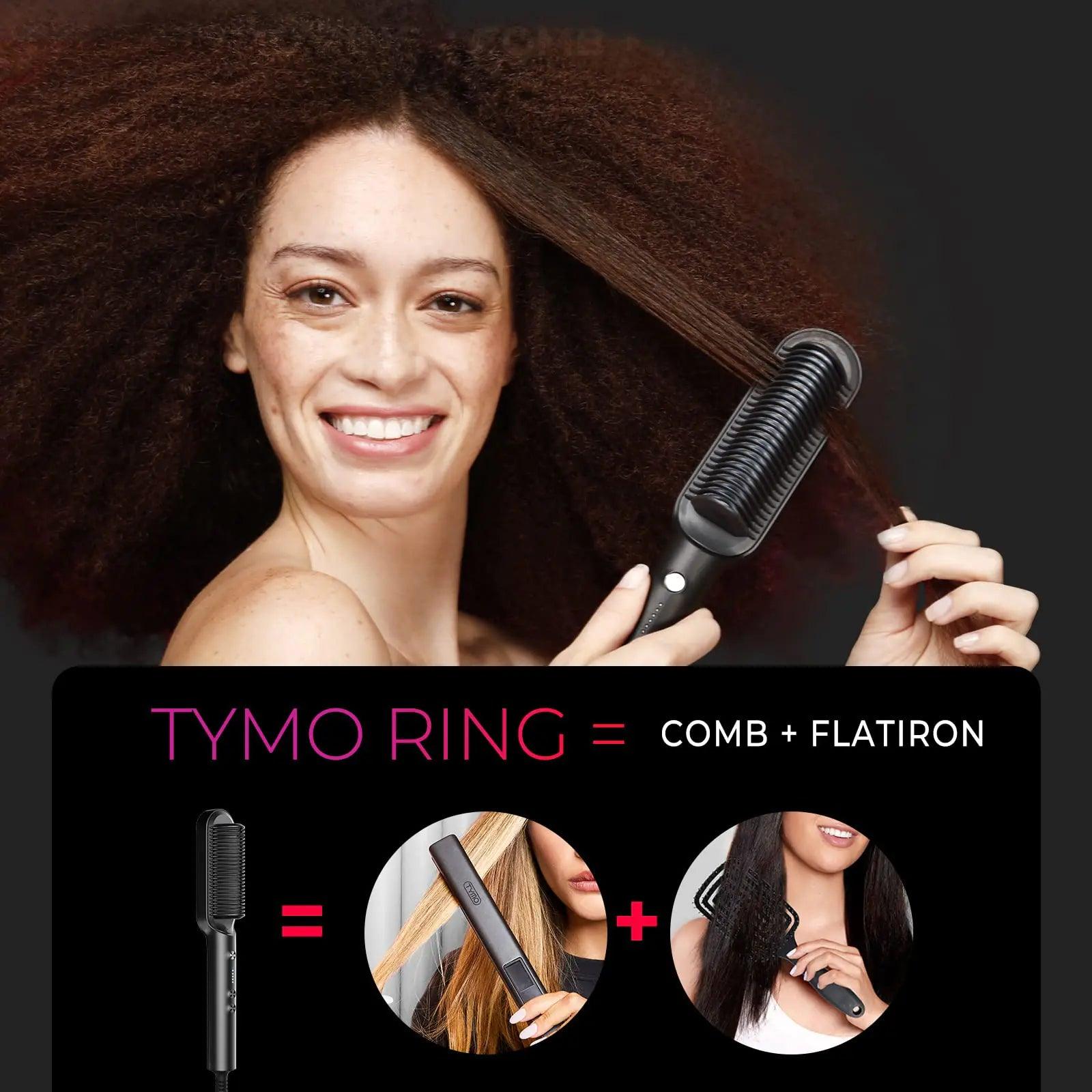 Hair Straightener Brush, TYMO Ring Hair Straightener Comb Straightening Brush for Women with 5 Temps 20s Fast Heating & Dual Voltage, Black - Evallys.com # #