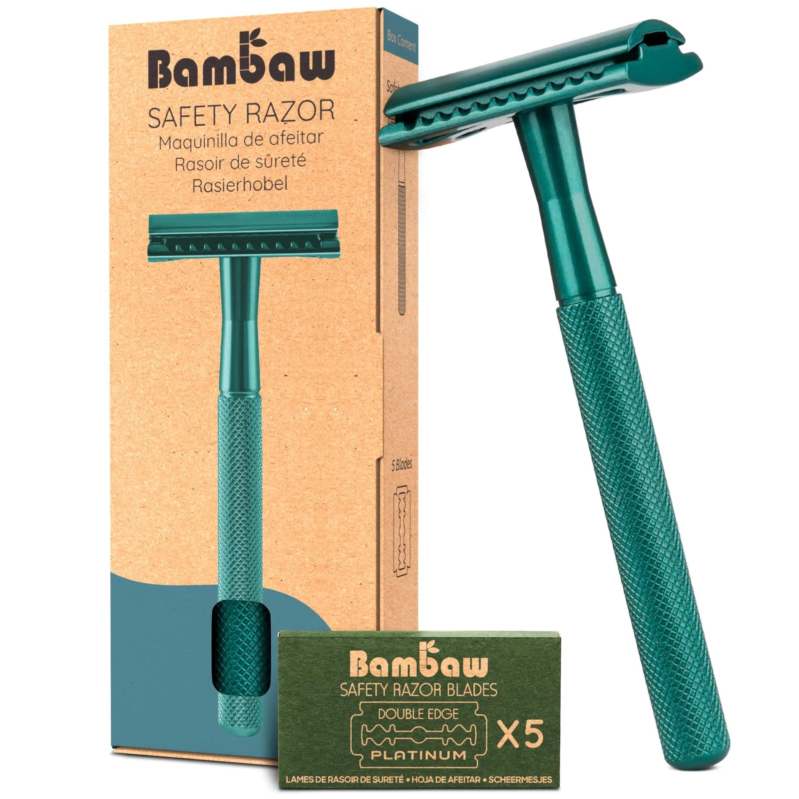 Bambaw Men Safety Razor with 5 Double Edge Safety Razor Blades, Single Blade Razor for Men & Women, Plastic Free Metal Razor – Sea Green 1 Count (Pack of 1) Sea Green Razor - Evallys.com # #