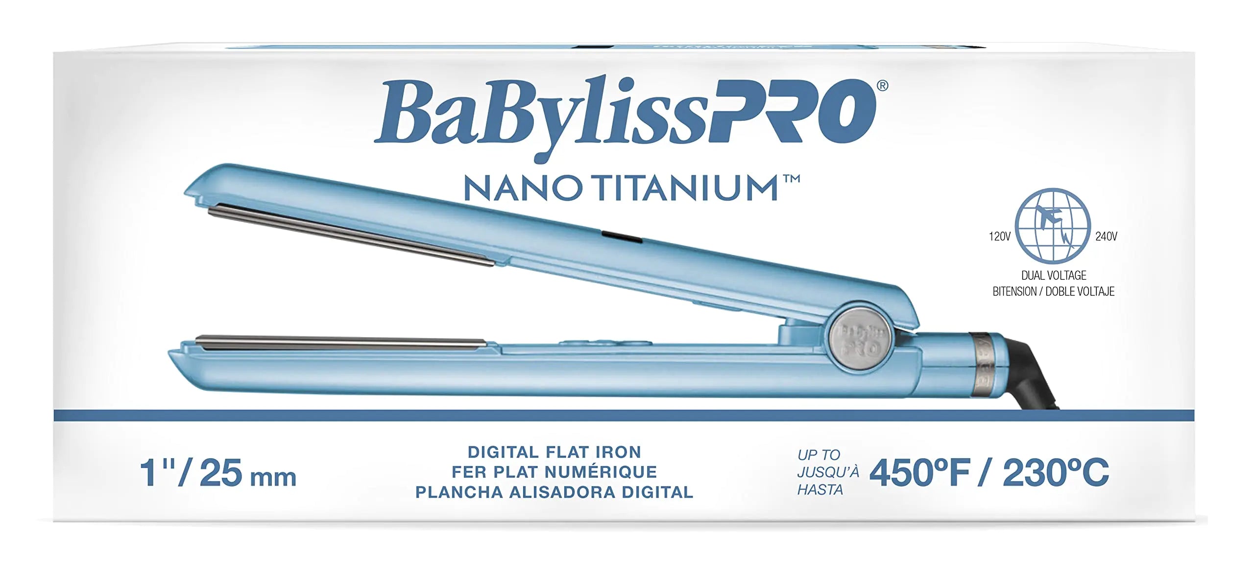 BaBylissPRO Nano Titanium Flat Iron Hair Straightener, 1" Digital Hair Straightener Iron for Professional Salon Results and All Hair Types Blue - Evallys.com # #