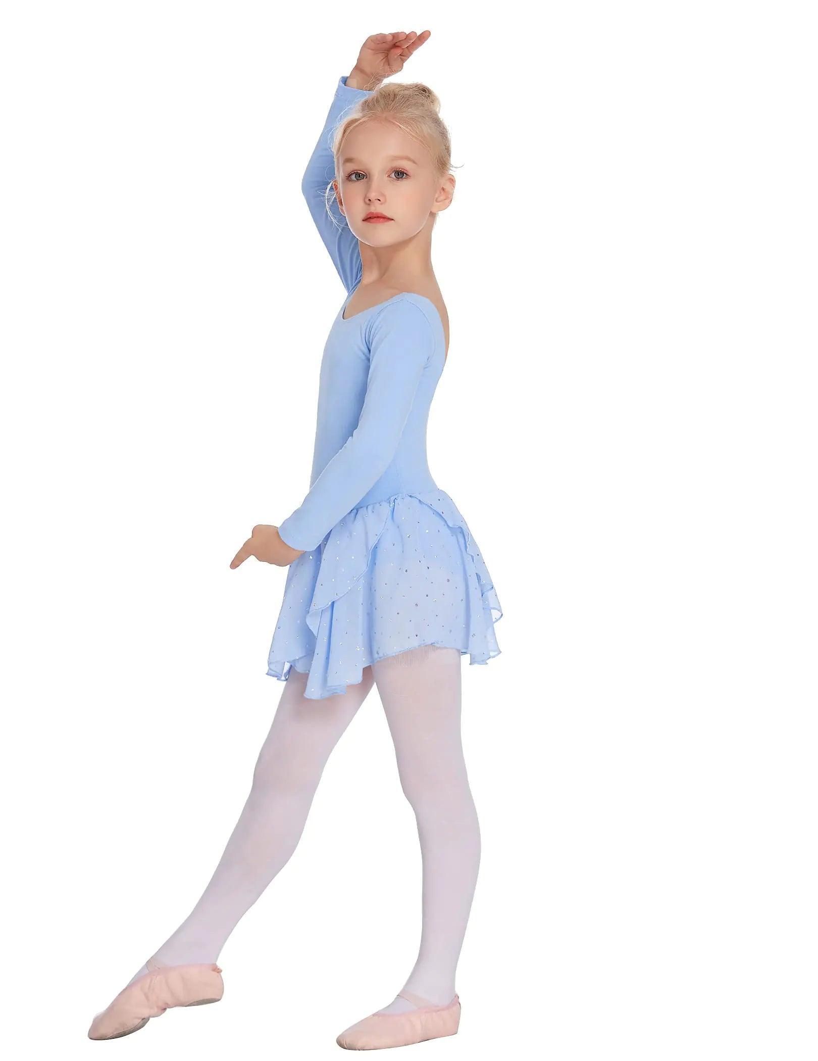 Arshiner Kids Girls Classic Long Sleeve Leotard Dance Ballet Dress Z_blue 4-5T - Evallys.com # #