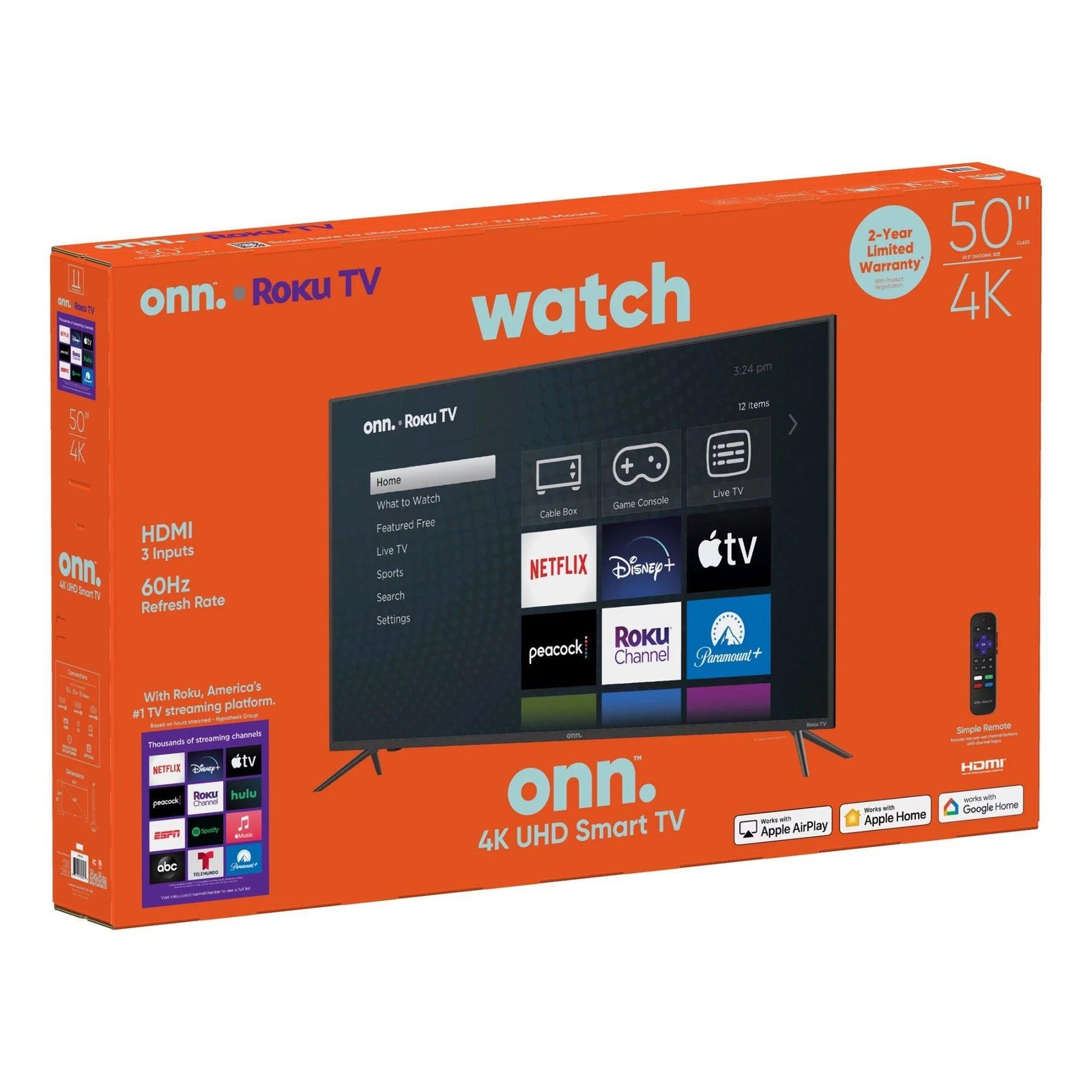 Onn. 50” Class 4K UHD (2160P) LED Roku Smart Television HDR (100012585) - Evallys.com # #