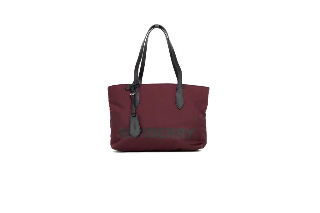 Burberry Small Burgundy Logo Branded Econyl Nylon Tote Bag - Evallys.com # #