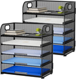 Marbrasse 2 Pack Desk Organizer with Handle, 5 Tier Paper Organizer Letter Tray Organizer, Mesh Desk File Organizer for Office, School and Home - Evallys.com # #